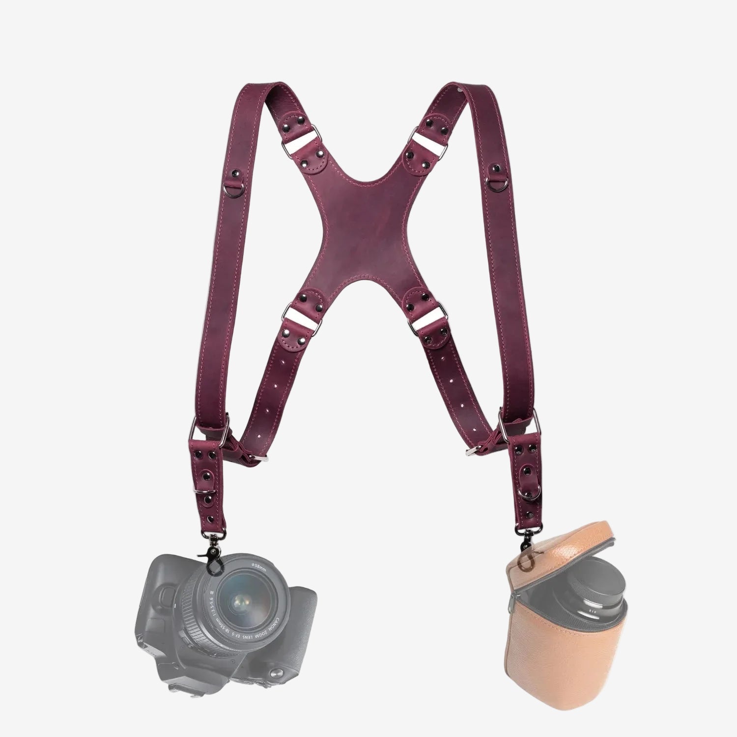 Dual Camera Harness – Matte Leather with Custom Logo Option