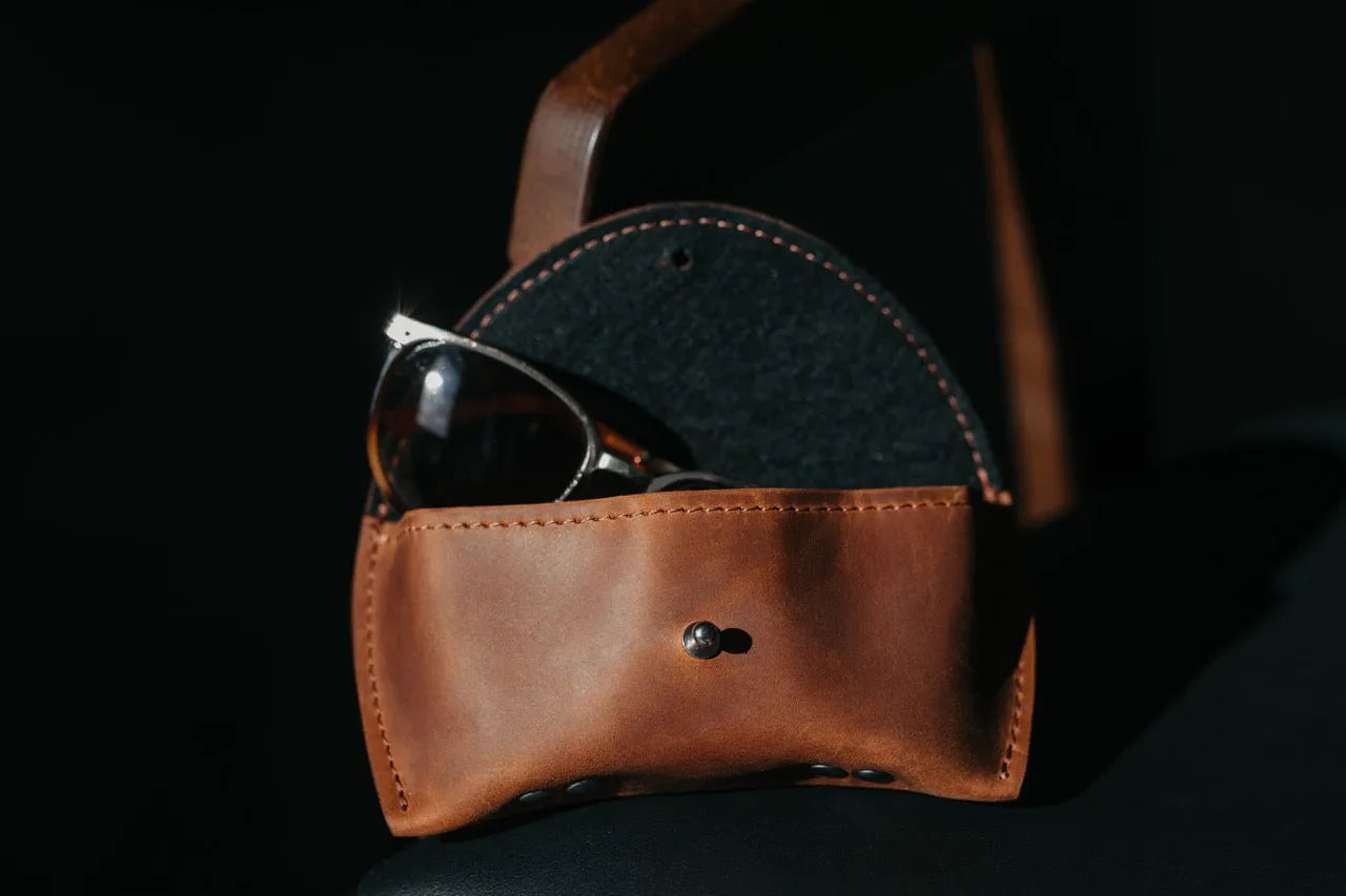 Handmade Waxed Matte Leather Case for Sunglasses
