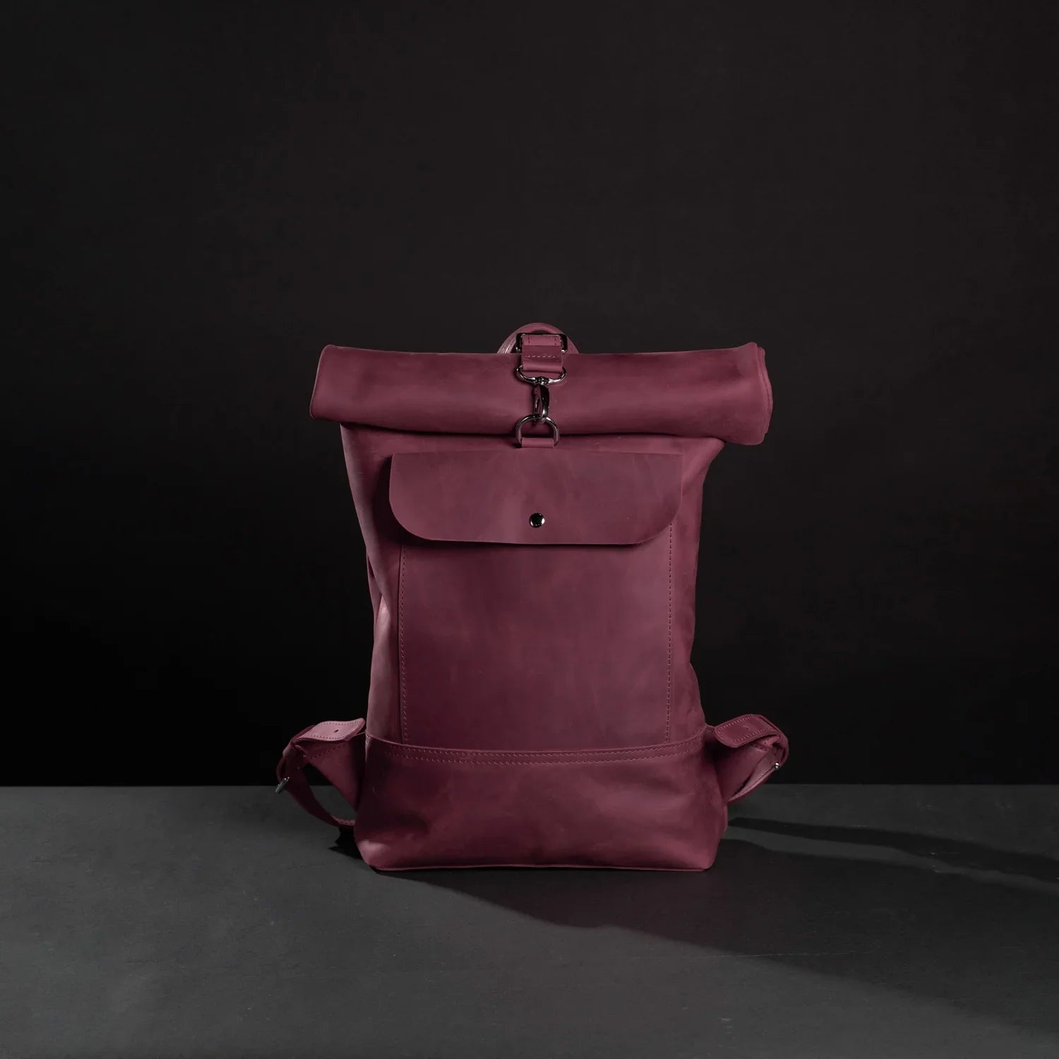Matte Leather Roll Top Backpack