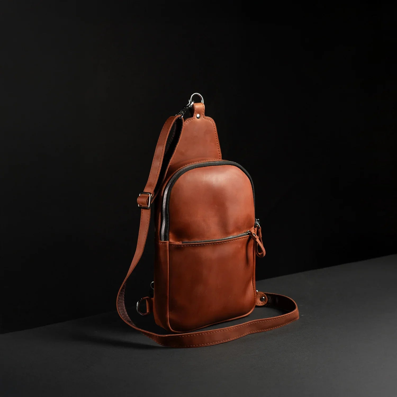 Matte Waxed Leather Sling Bag – Slim Crossbody & Semi-Backpack
