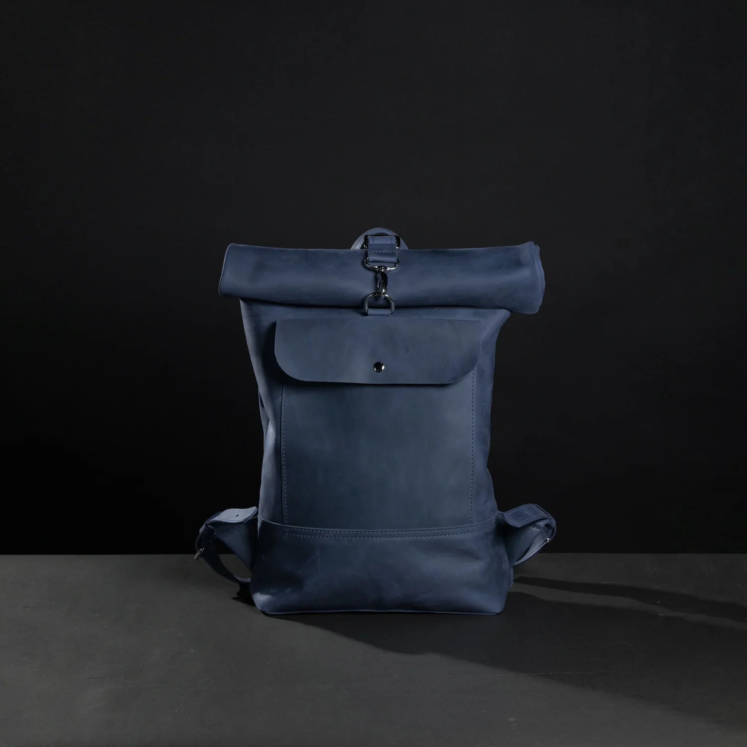 Matte Leather Roll Top Backpack