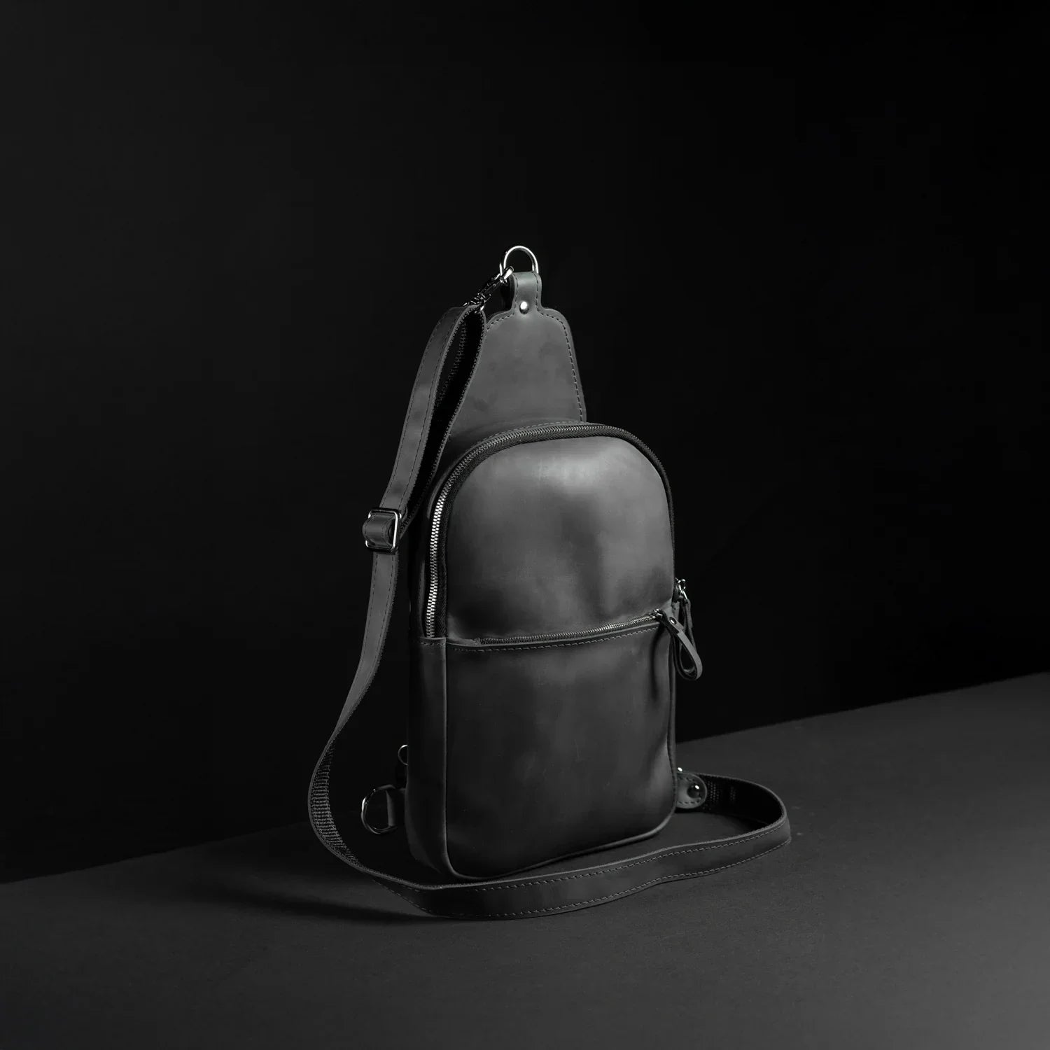 Matte Waxed Leather Sling Bag – Slim Crossbody & Semi-Backpack