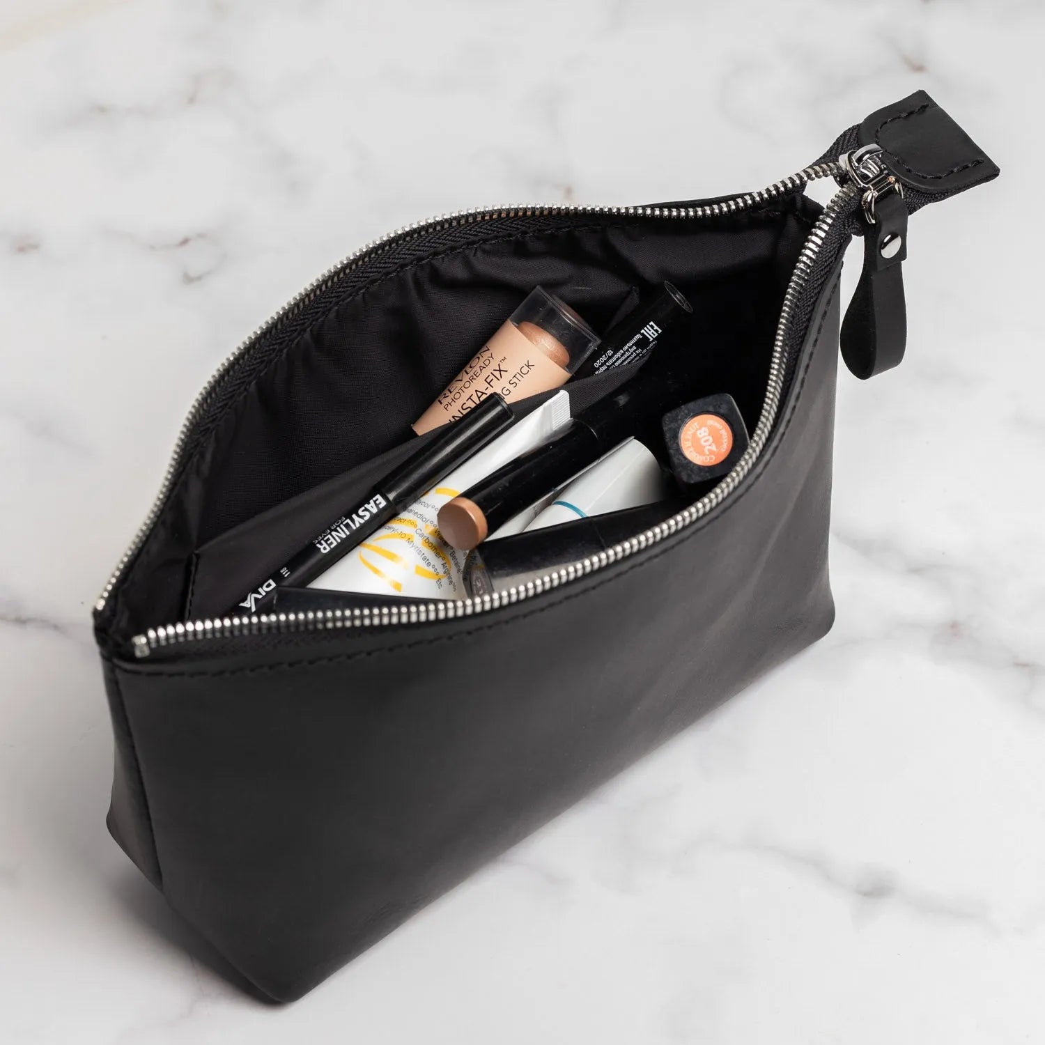 Full grain Leather Makeup Bag - Allure | Matte Black - Wenderfarer
