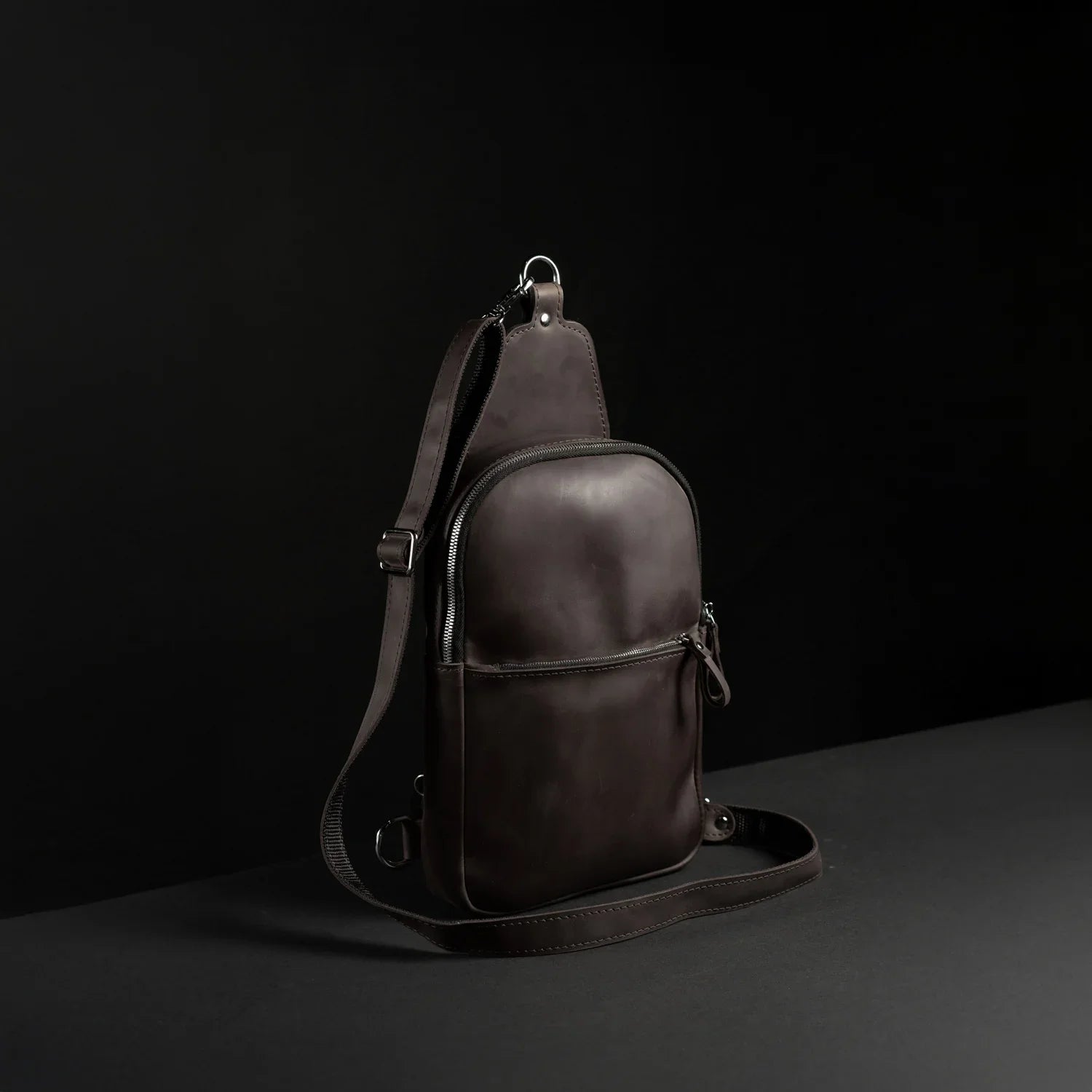 Matte Waxed Leather Sling Bag – Slim Crossbody & Semi-Backpack
