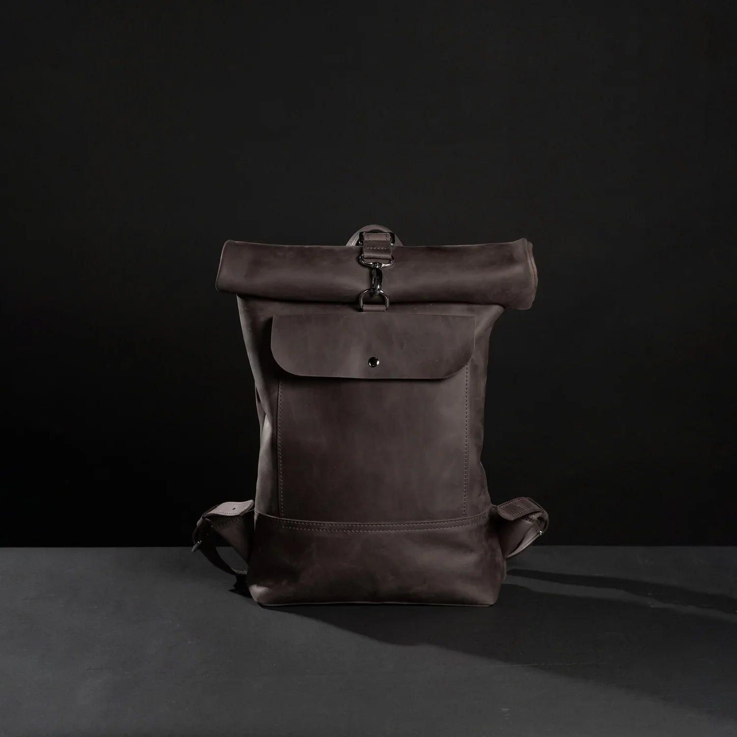Matte Leather Roll Top Backpack