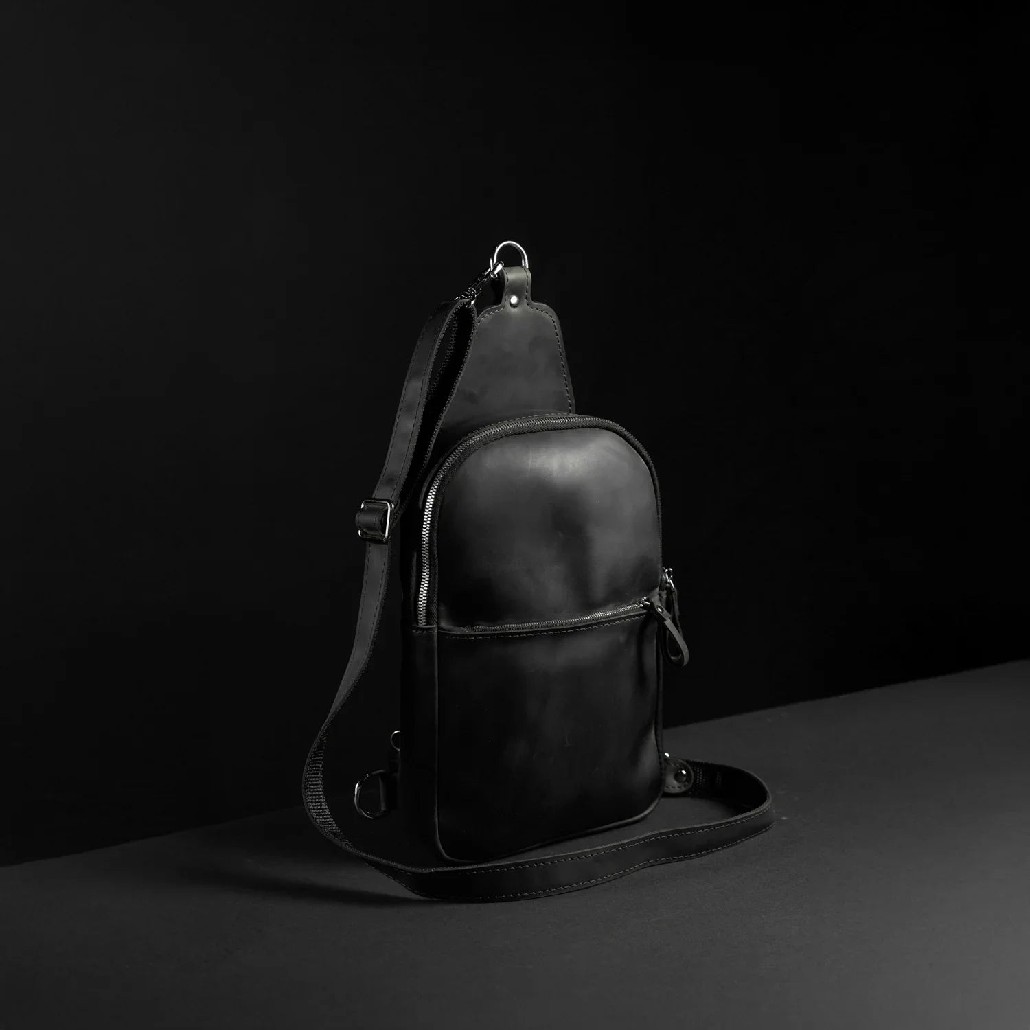 Matte Waxed Leather Sling Bag – Slim Crossbody & Semi-Backpack