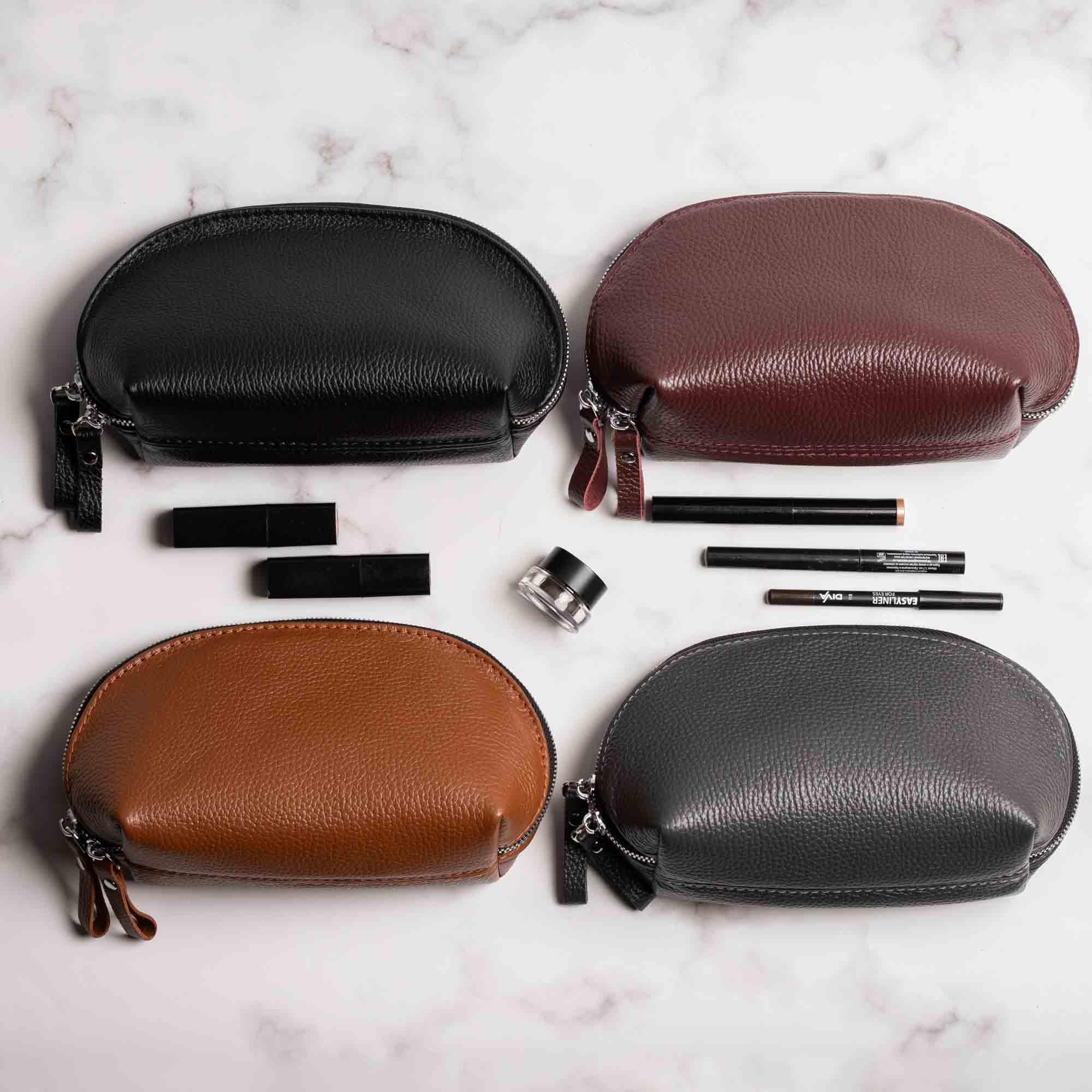 Full Grain Leather Makeup Bag for Women | Mirana