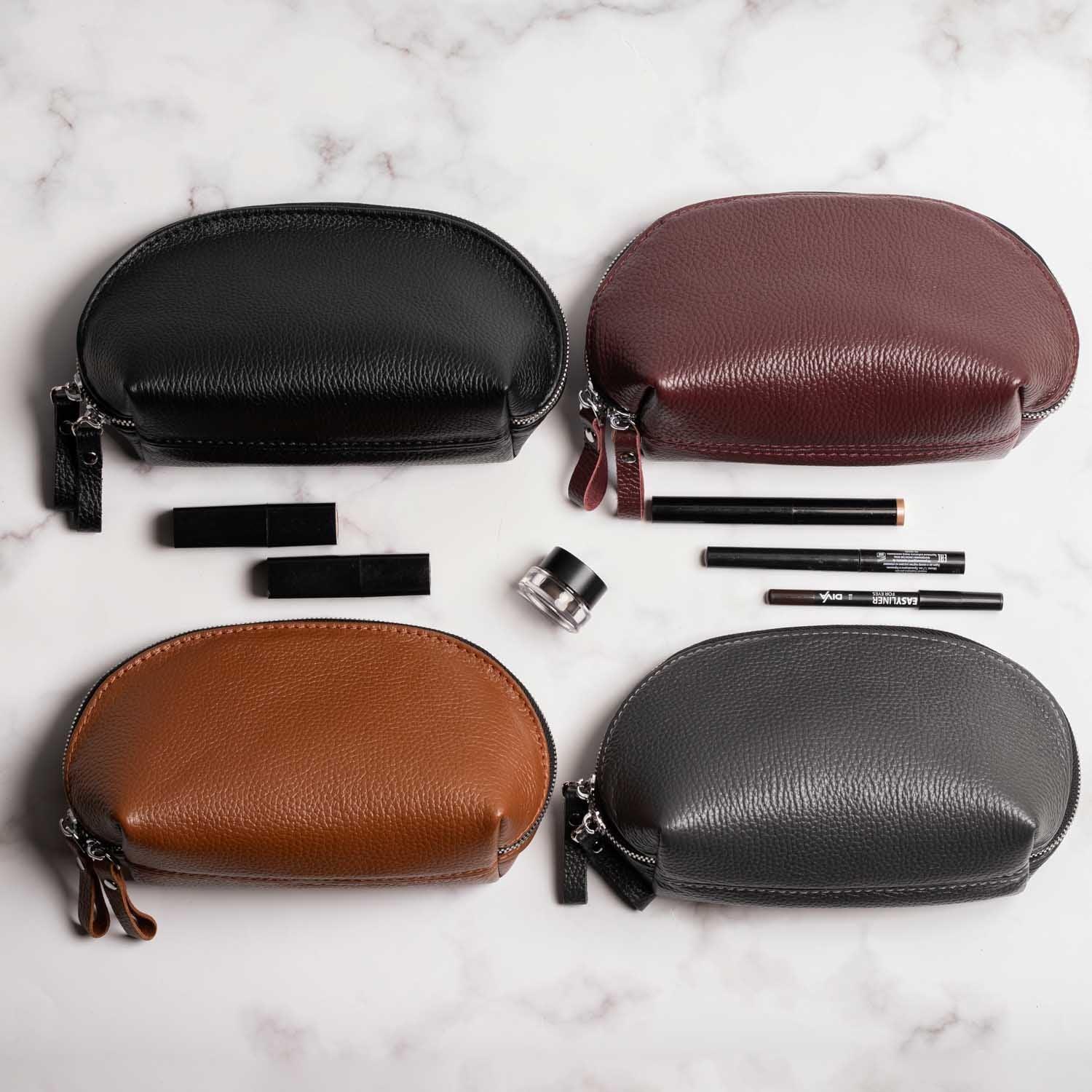 Full Grain Leather Makeup Bag for Women | Mirana