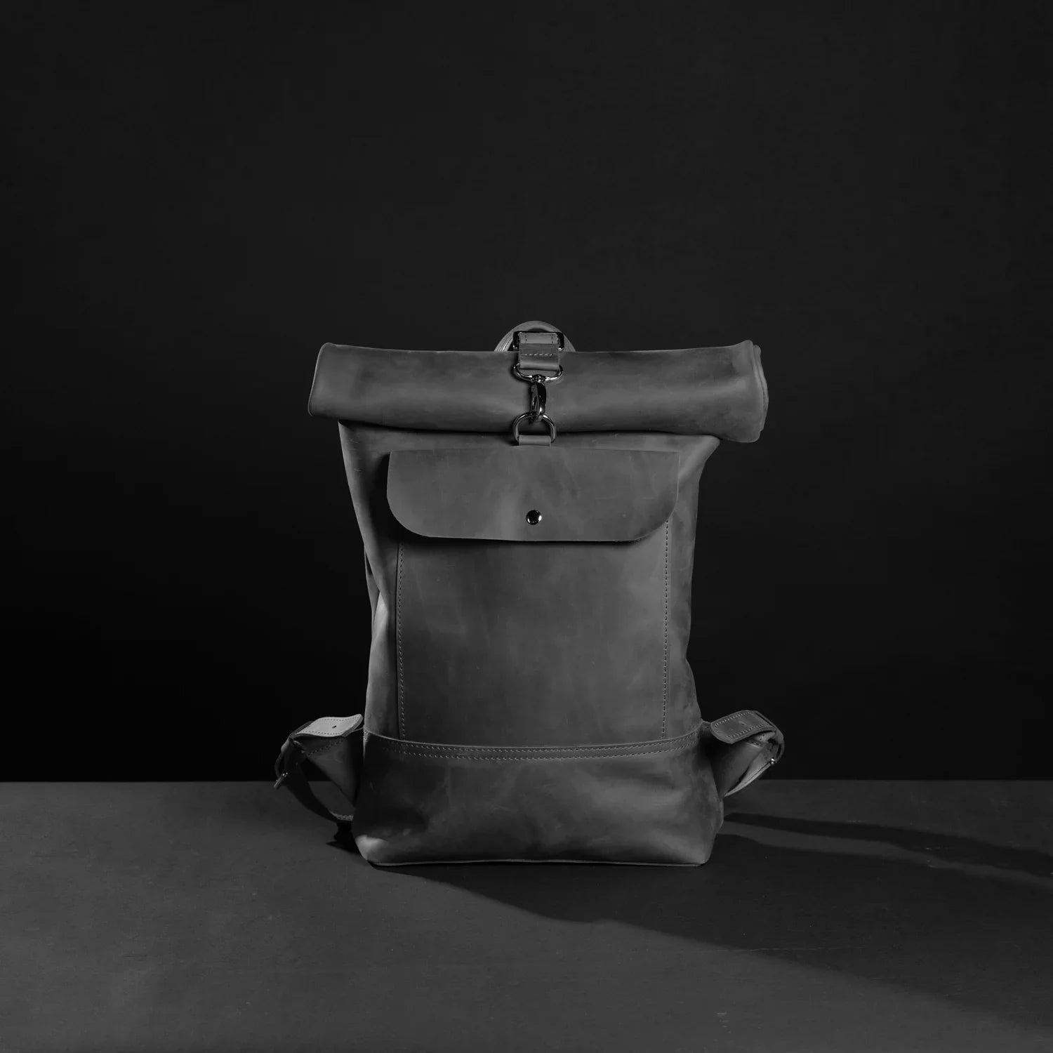 Matte Leather Roll Top Backpack