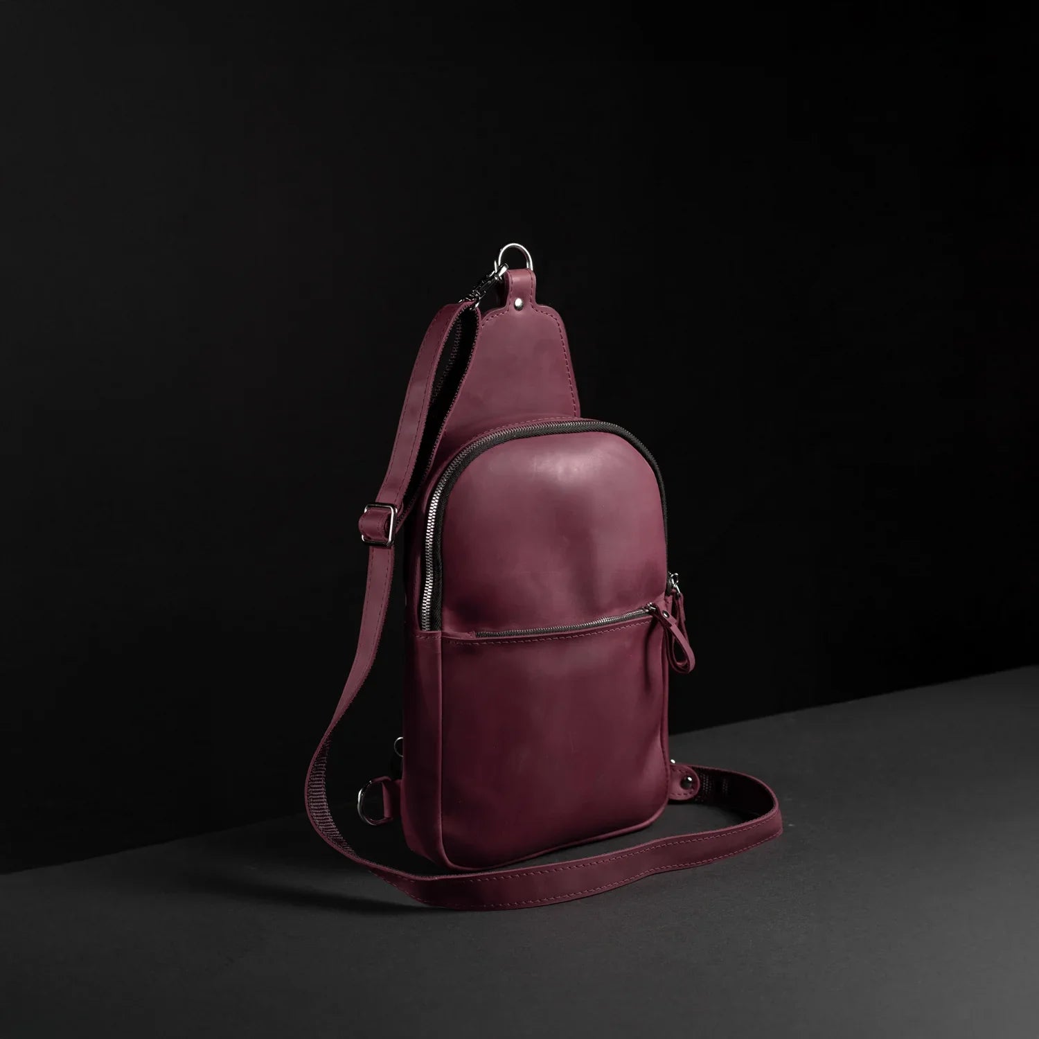 Matte Waxed Leather Sling Bag – Slim Crossbody & Semi-Backpack