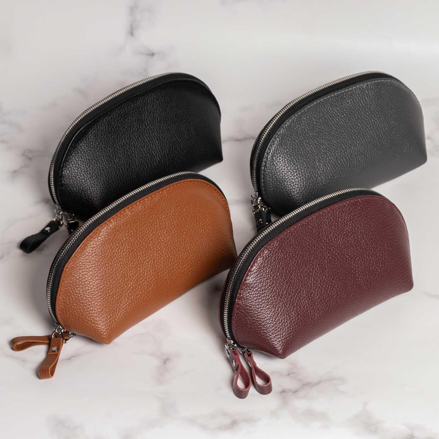 Full Grain Leather Makeup Bag for Women | Mirana