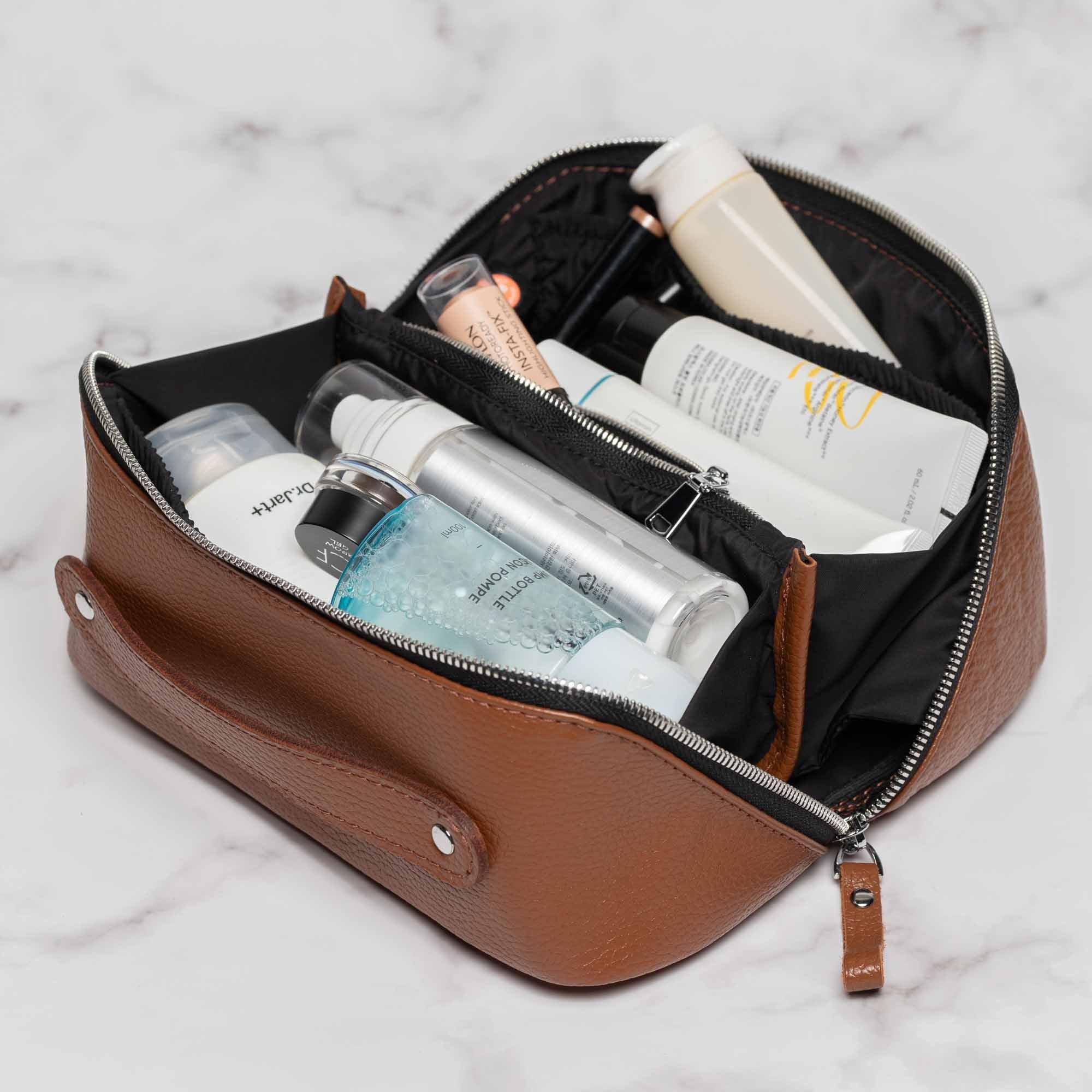 Full Grain Leather Cosmetic Bag β Travel Makeup Organizer | BeautyBox