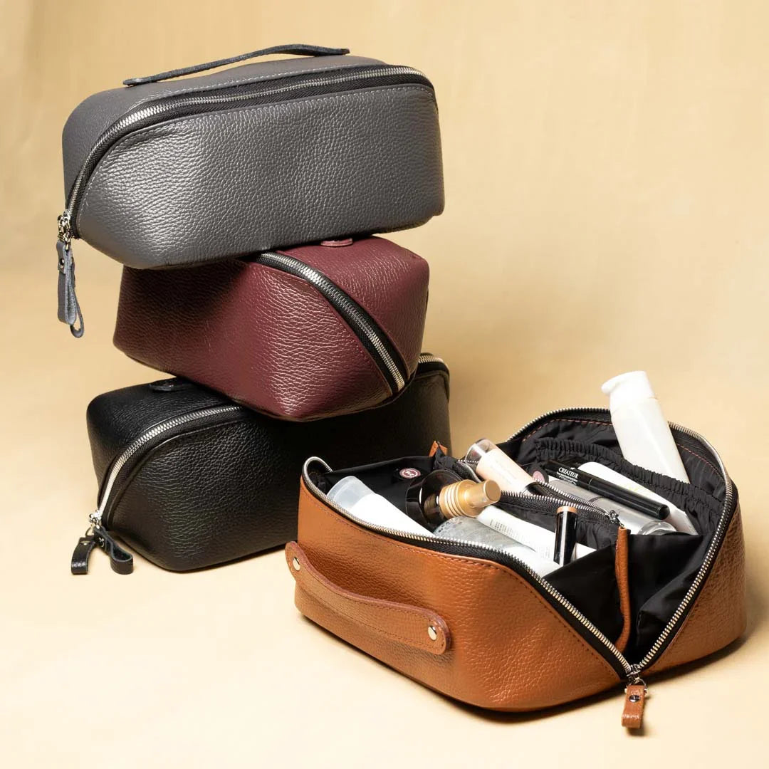 Full Grain Leather Cosmetic Bag β Travel Makeup Organizer | BeautyBox