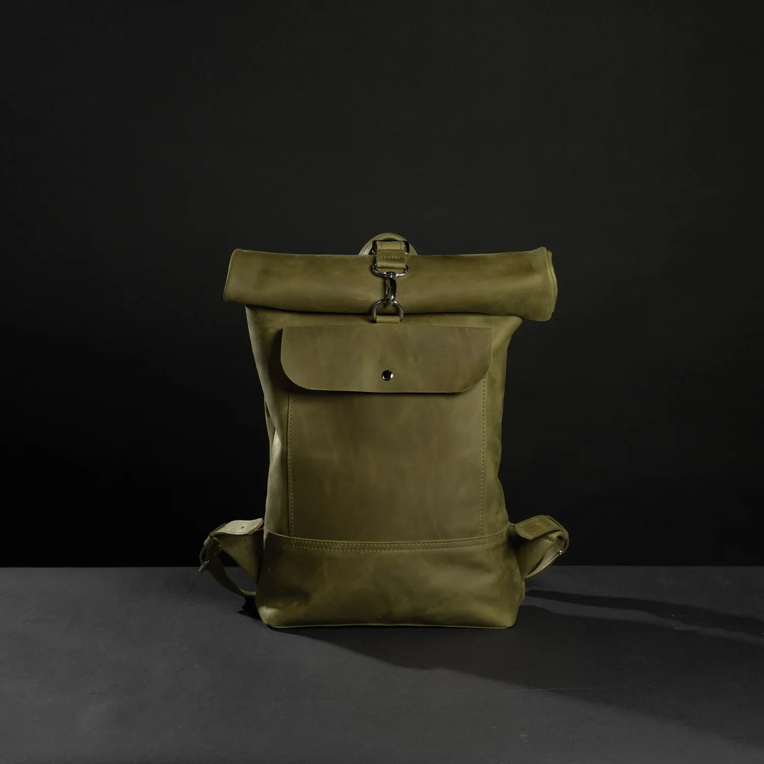 Matte Leather Roll Top Backpack
