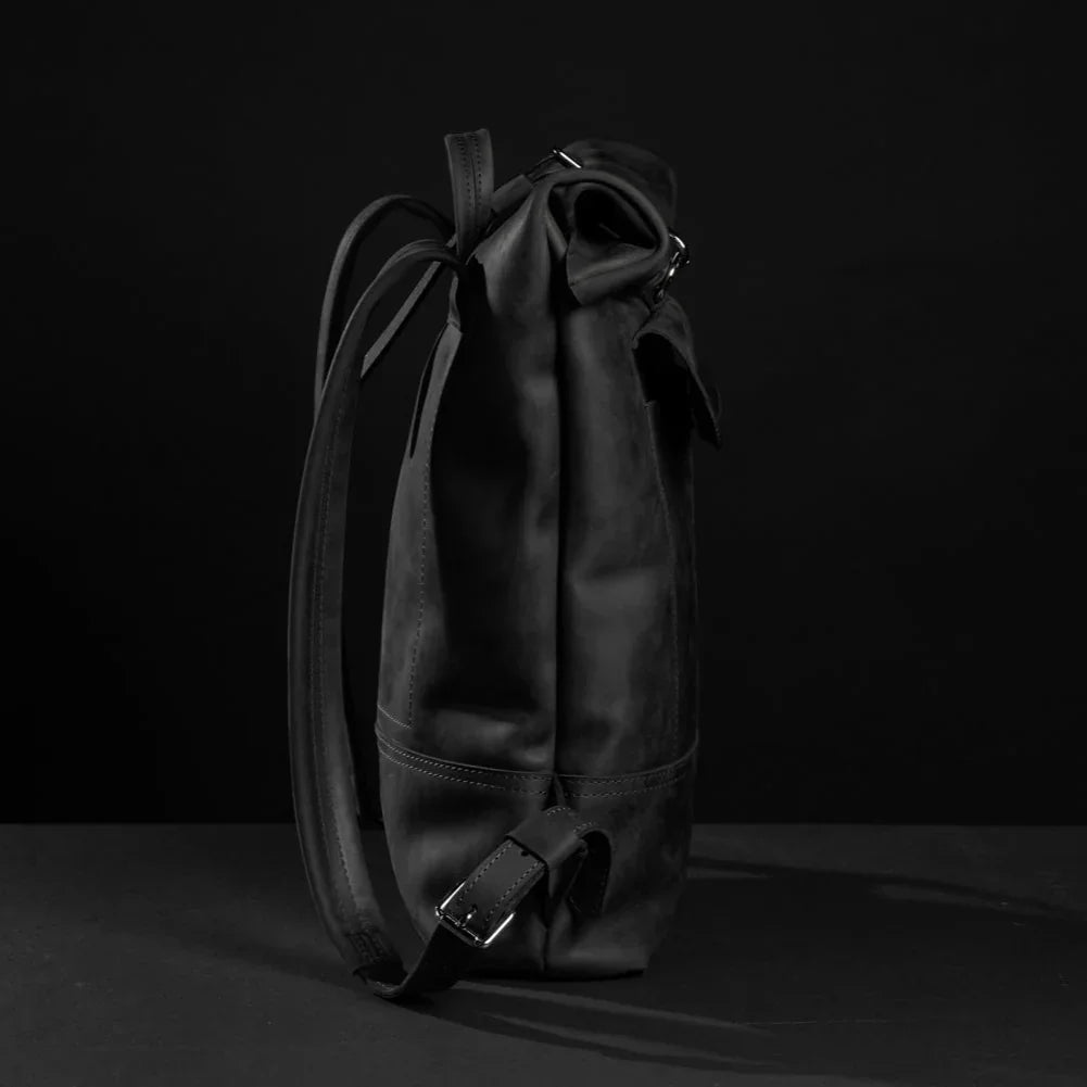 Matte Leather Roll Top Backpack
