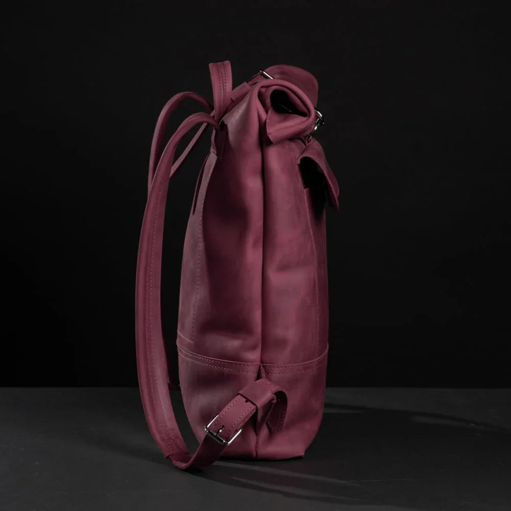 Matte Leather Roll Top Backpack
