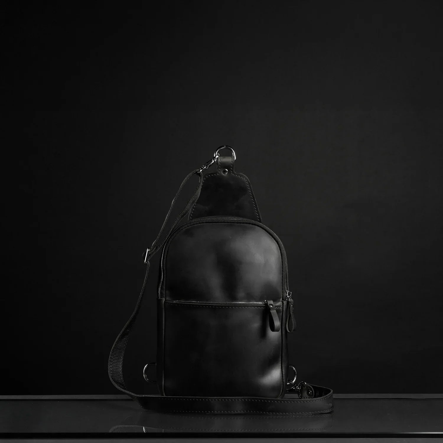 Matte Waxed Leather Sling Bag – Slim Crossbody & Semi-Backpack