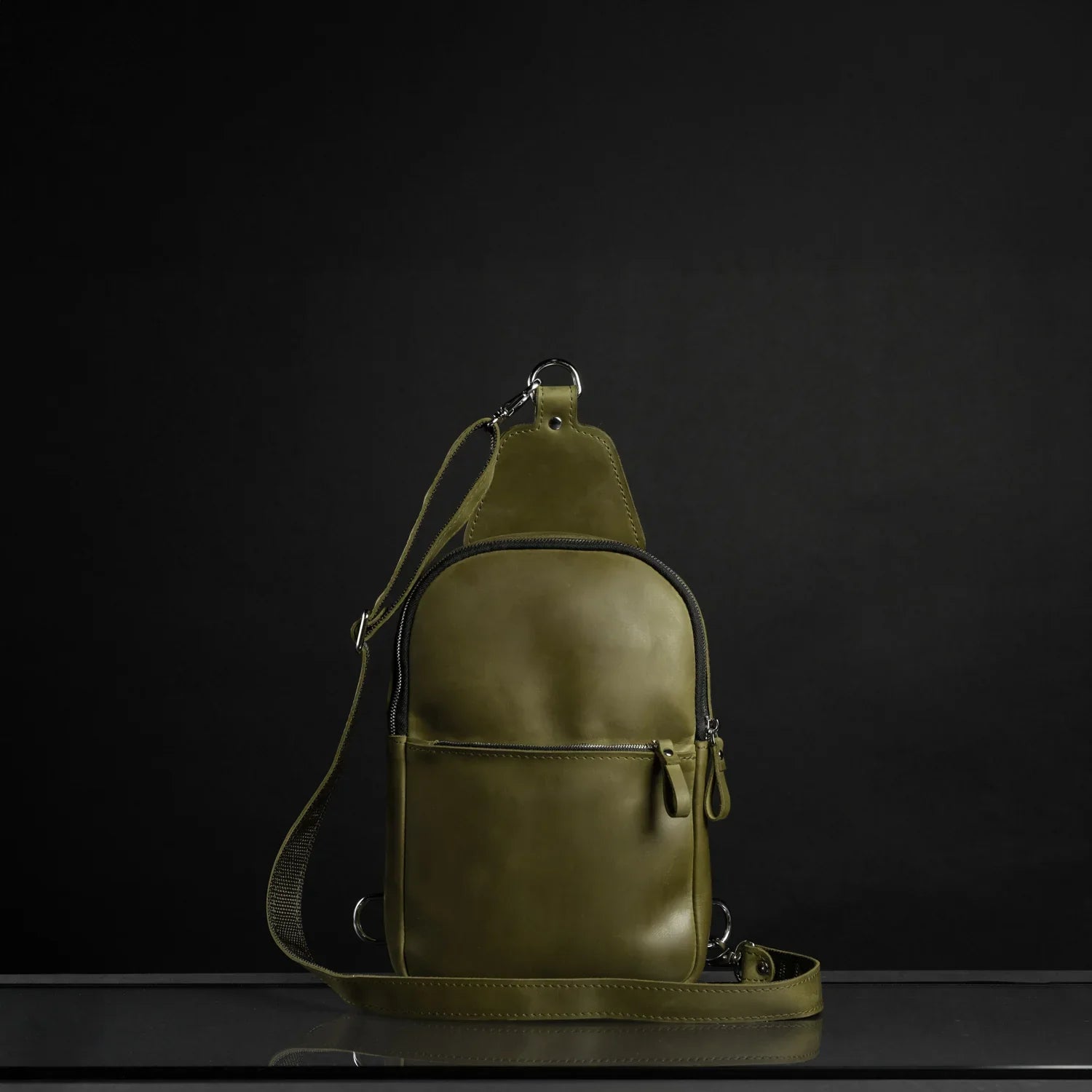 Matte Waxed Leather Sling Bag – Slim Crossbody & Semi-Backpack
