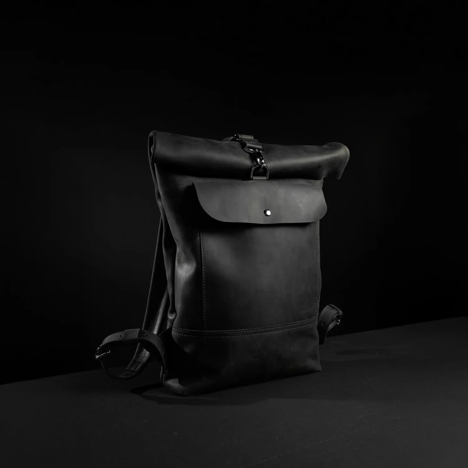 Matte Leather Roll Top Backpack