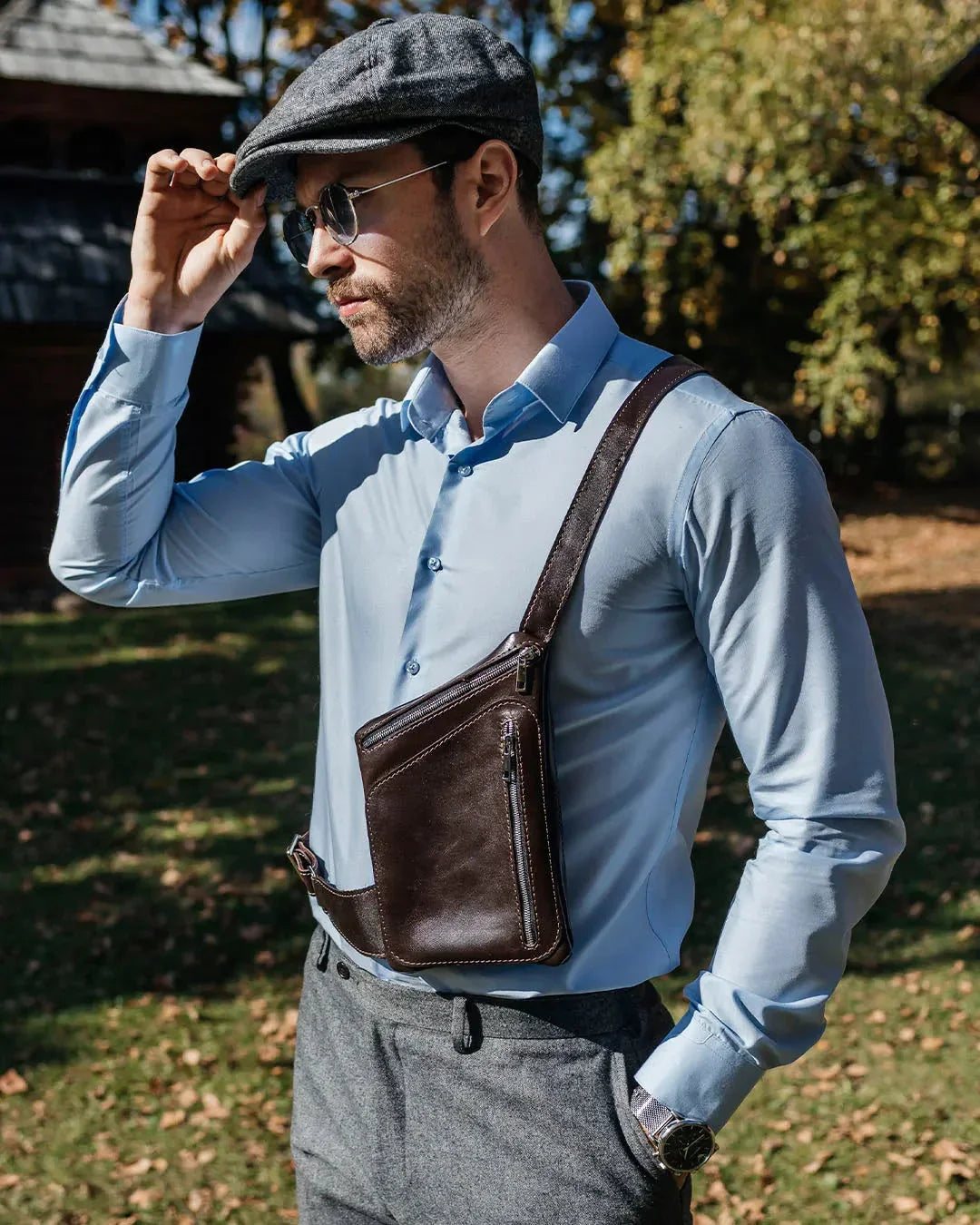 Smooth Leather Sling Bag for Men's | Hidden