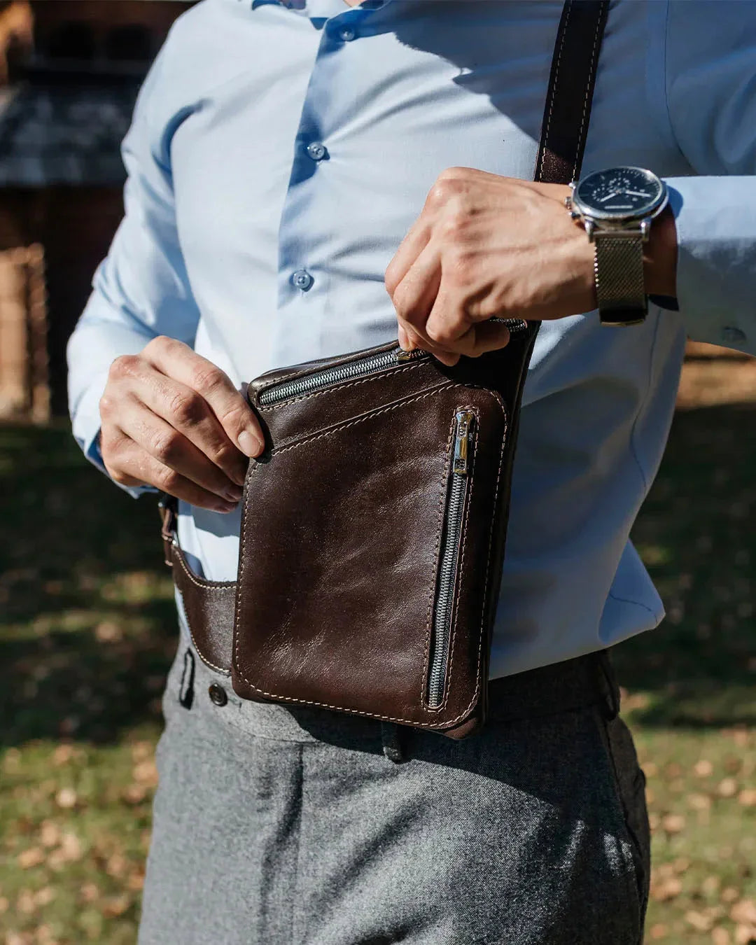 Smooth Leather Sling Bag for Men's | Hidden