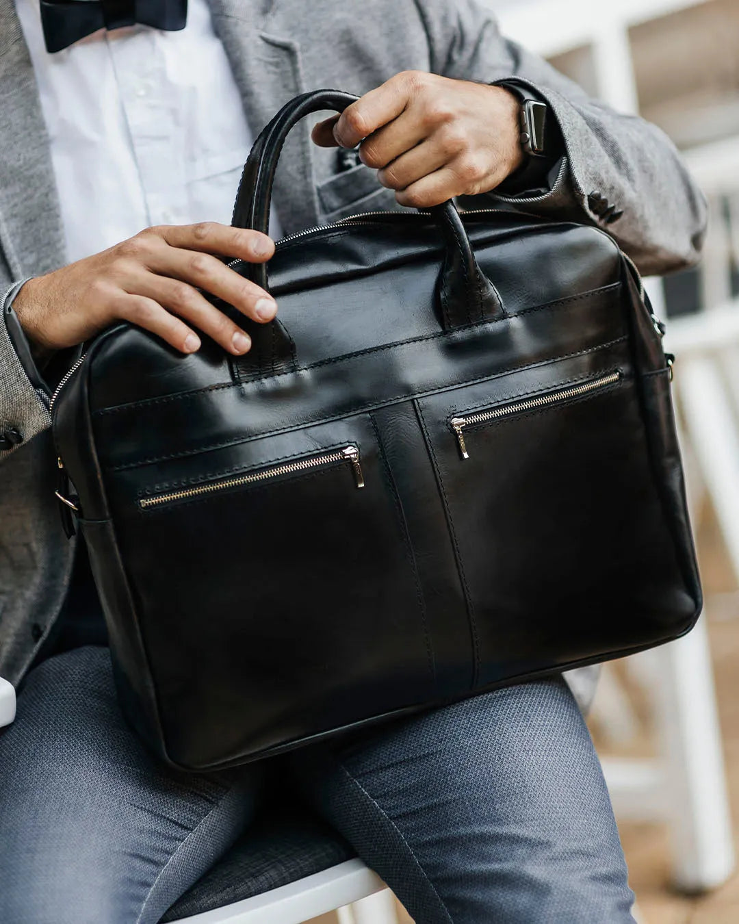 Men's Zippered Leather Briefcase – Work & Everyday Laptop Bag