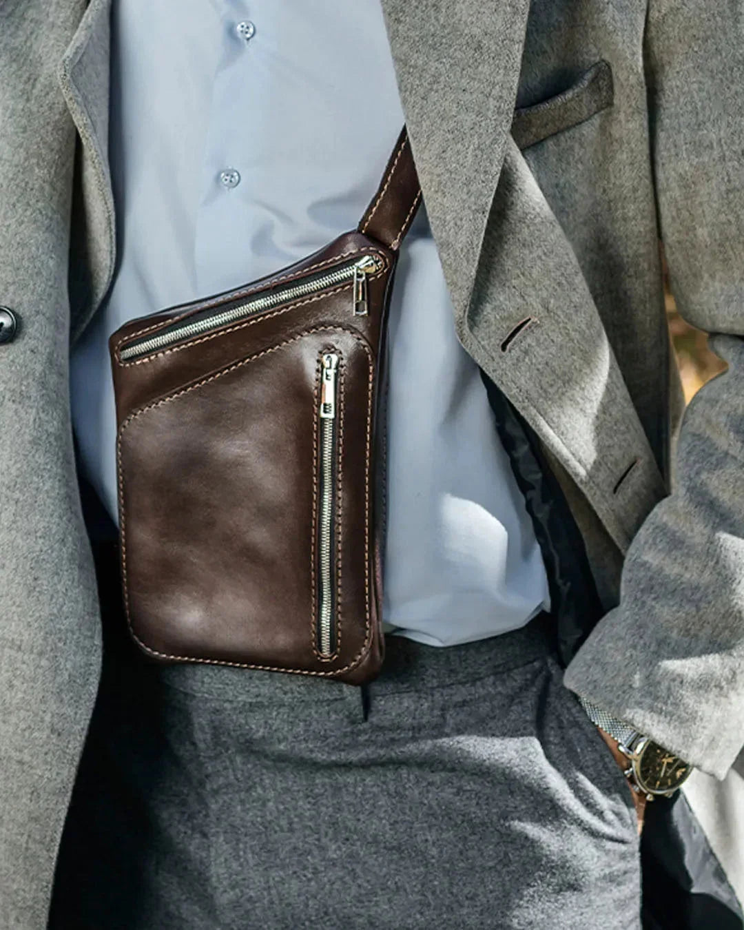 Smooth Leather Sling Bag for Men's | Hidden