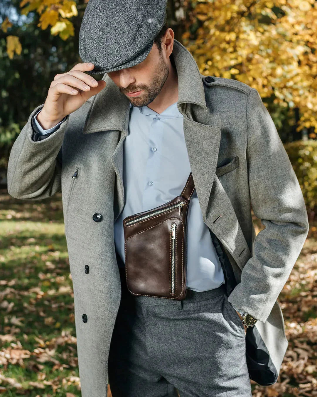 Smooth Leather Sling Bag for Men's | Hidden