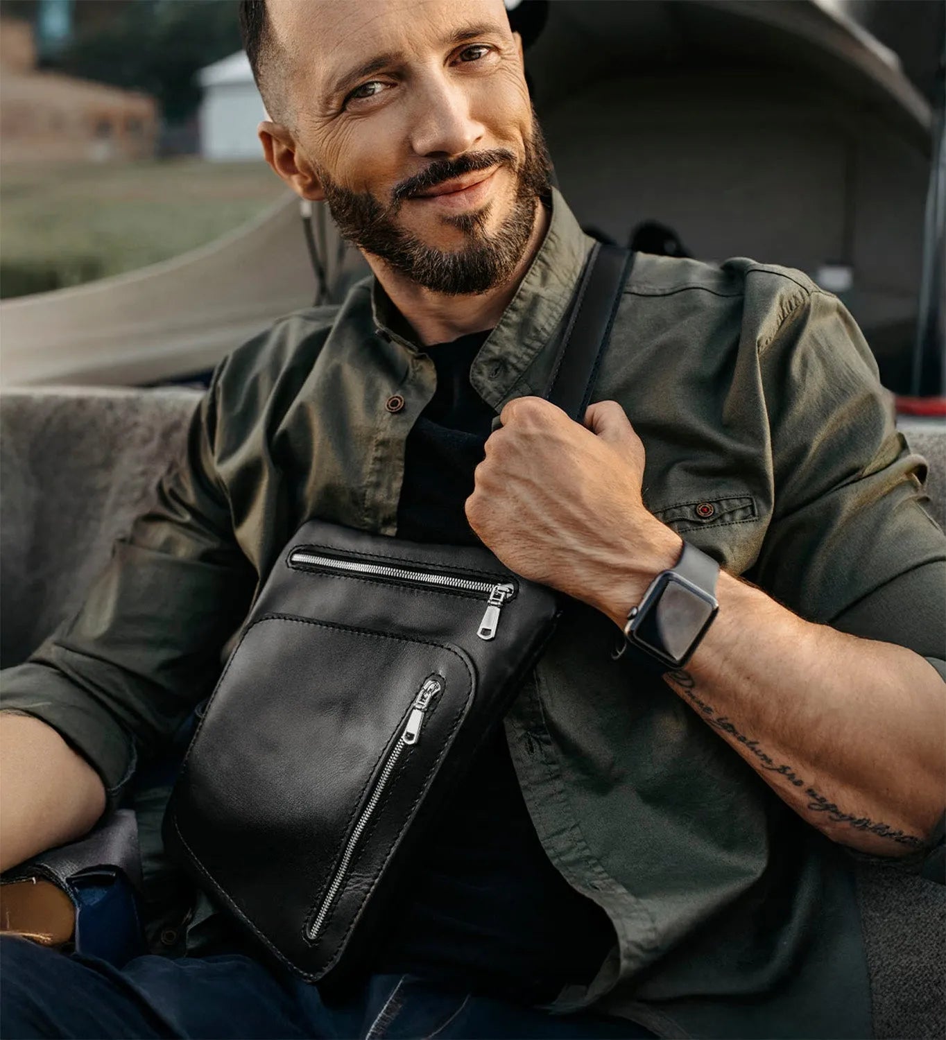 Smooth Leather Sling Bag for Men's | Hidden
