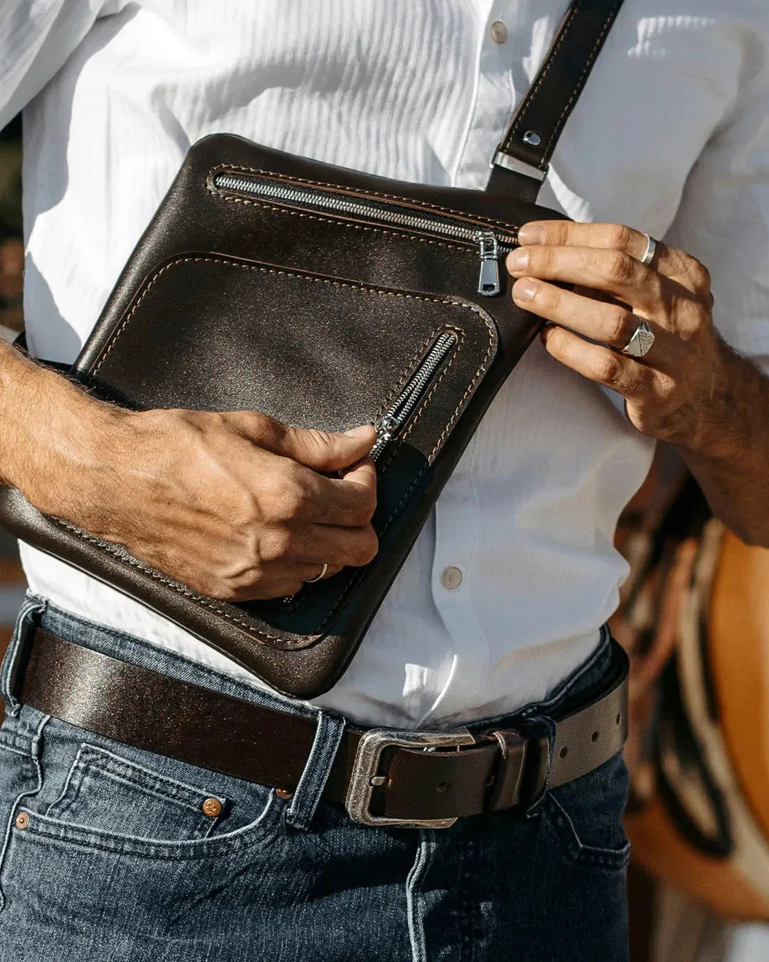 Smooth Leather Sling Bag for Men's | Hidden