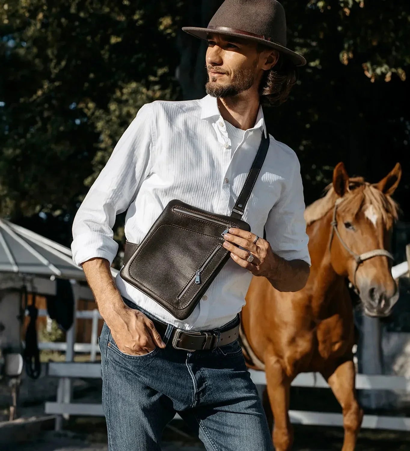 Smooth Leather Sling Bag for Men's | Hidden