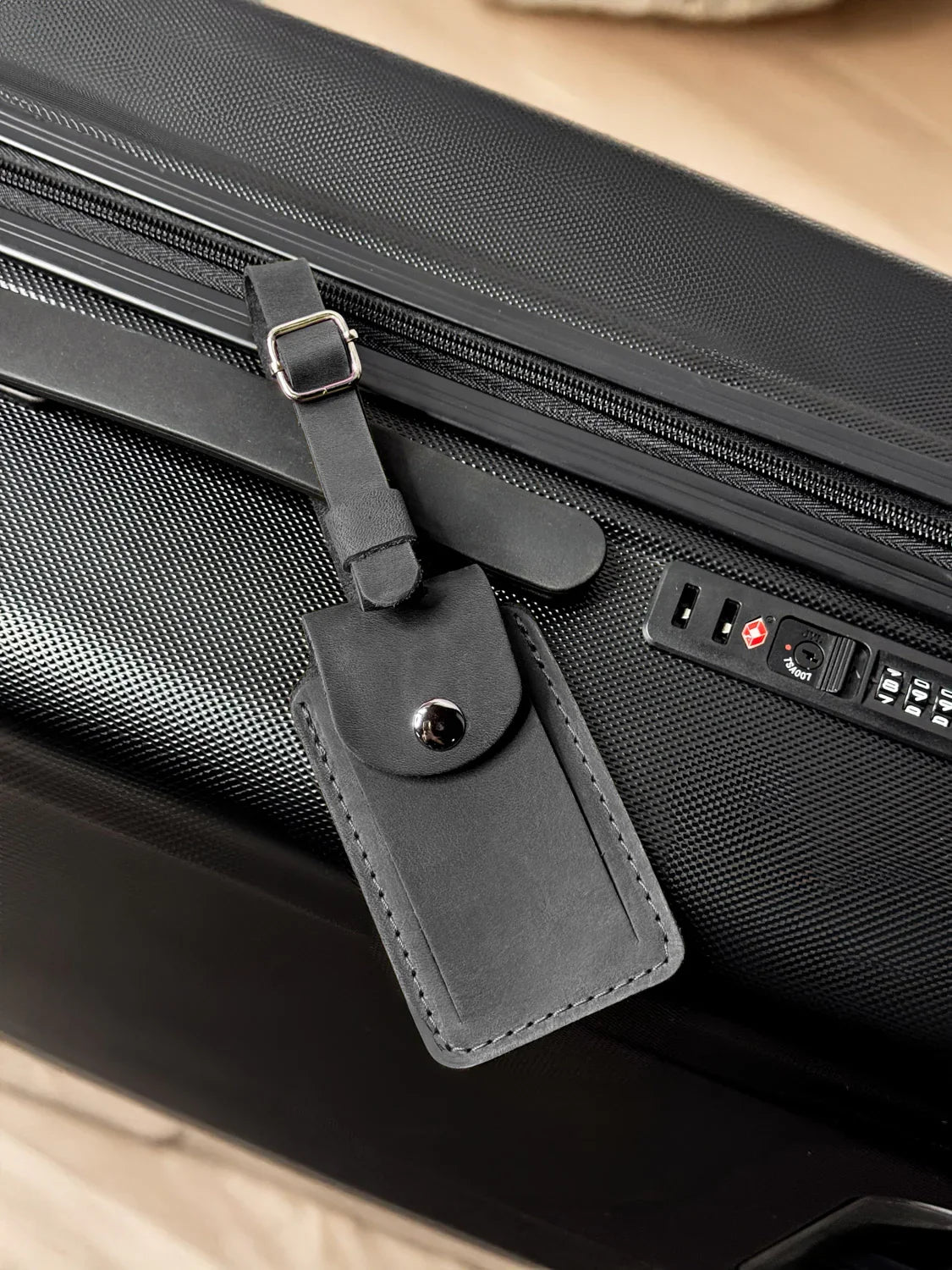Matte Leather Luggage Tag with Pocket Travel Accessory