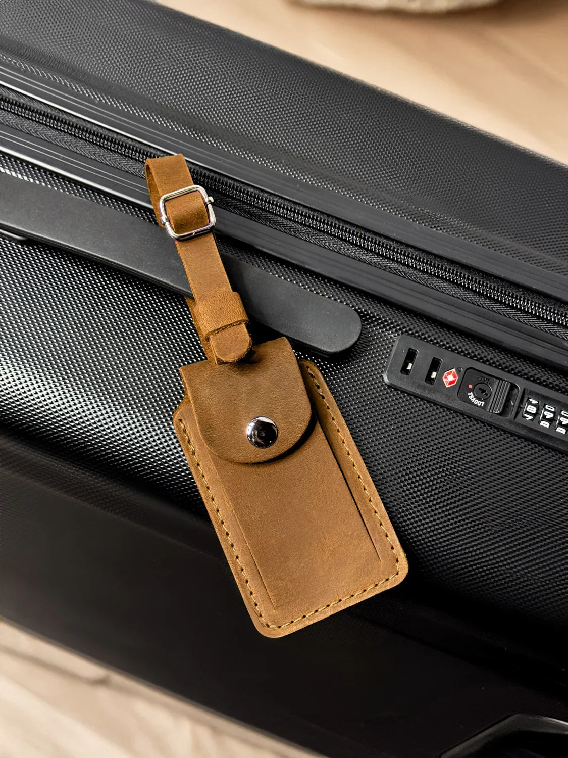 Matte Leather Luggage Tag with Pocket Travel Accessory