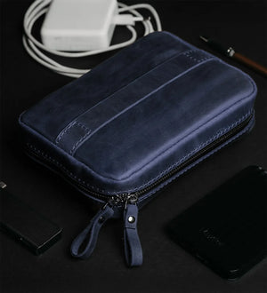 Distressed Leather Tech Organizer with Zipper | Tech & Cable Case