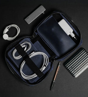 Distressed Leather Tech Organizer with Zipper | Tech & Cable Case