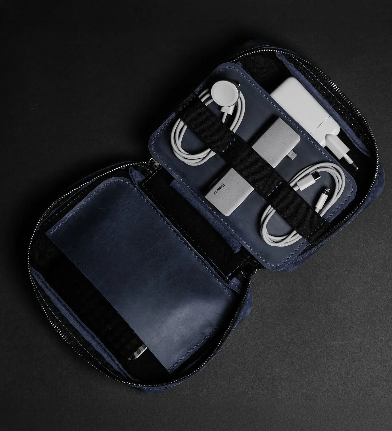 Distressed Leather Tech Organizer with Zipper | Tech & Cable Case