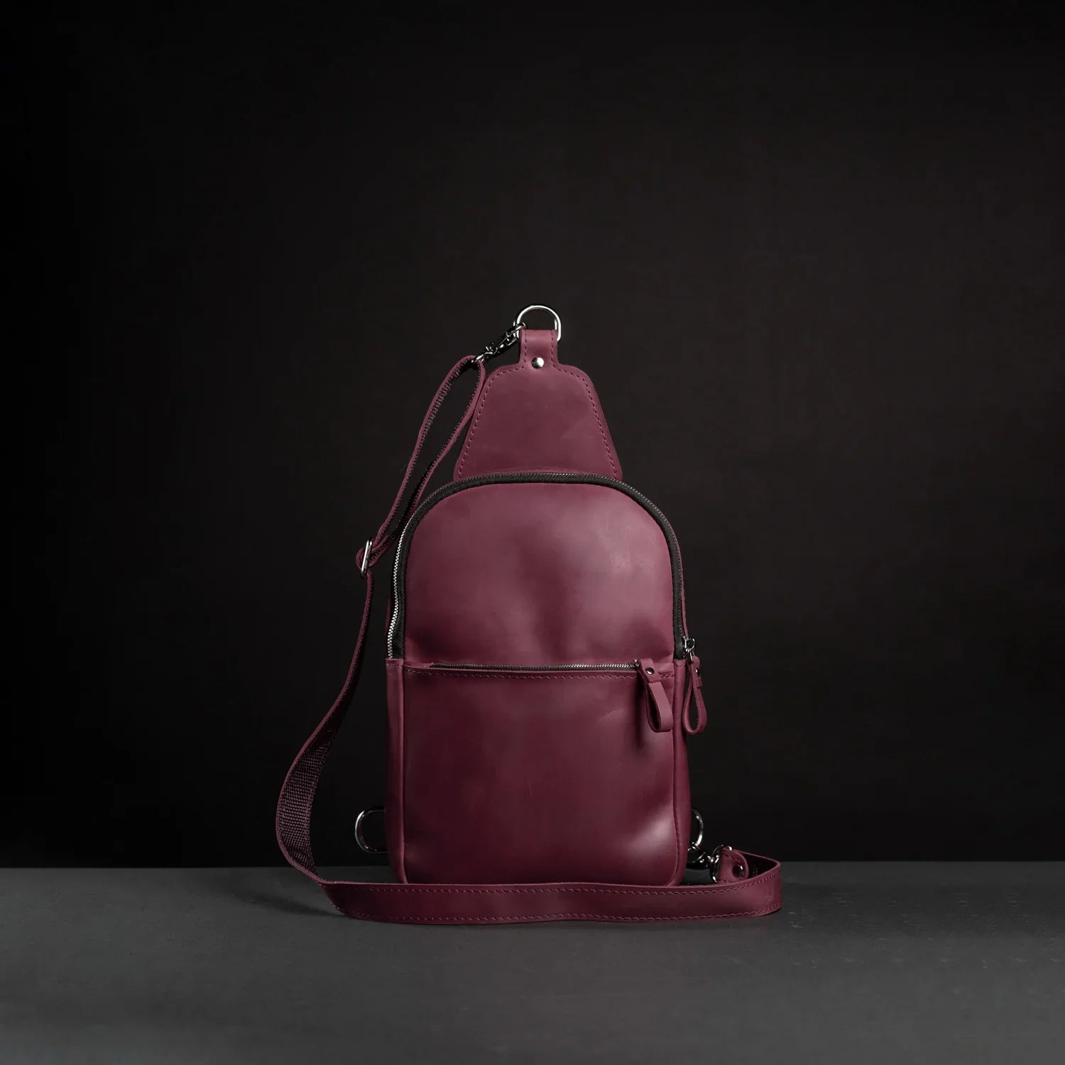 Matte Waxed Leather Sling Bag – Slim Crossbody & Semi-Backpack