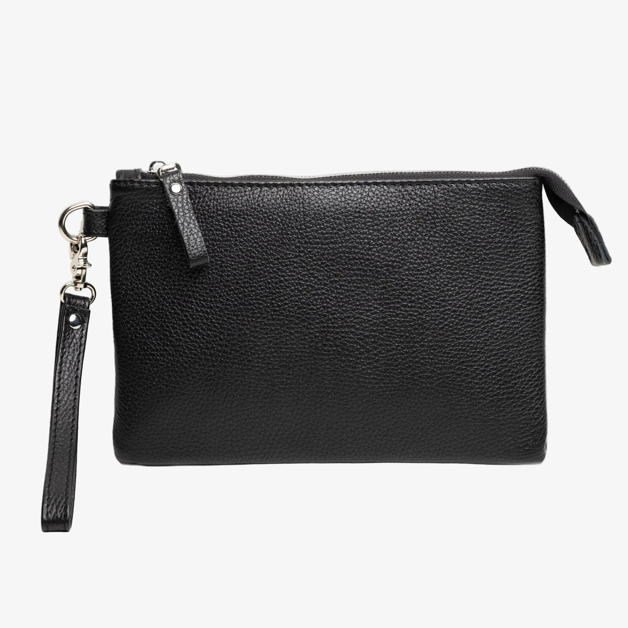Zippered Full grain Leather Clutch | Graini Black - Wenderfarer