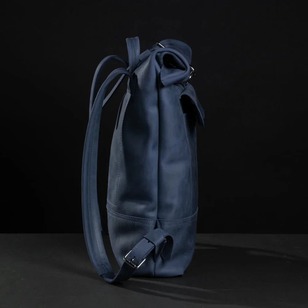 Matte Leather Roll Top Backpack