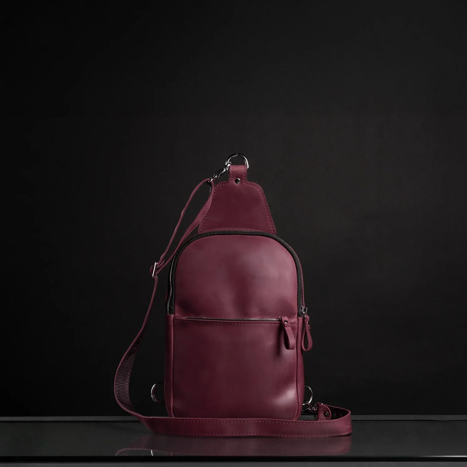 Matte Waxed Leather Sling Bag – Slim Crossbody & Semi-Backpack