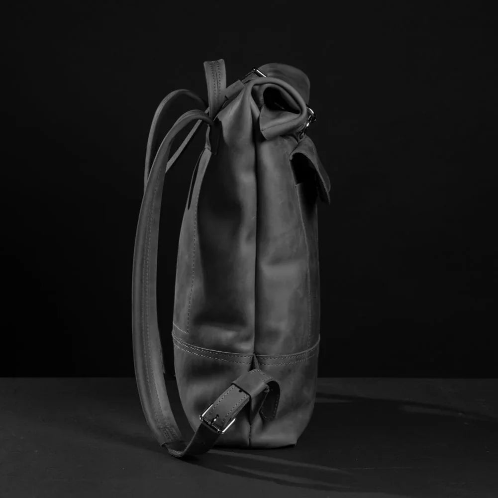 Matte Leather Roll Top Backpack