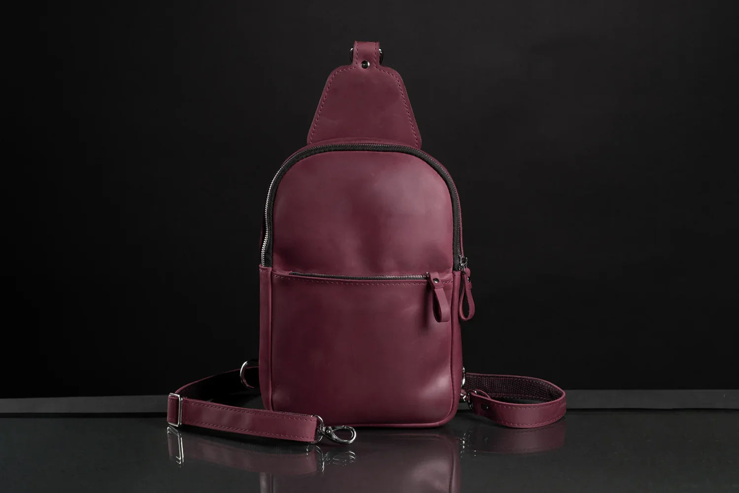 Matte Waxed Leather Sling Bag – Slim Crossbody & Semi-Backpack