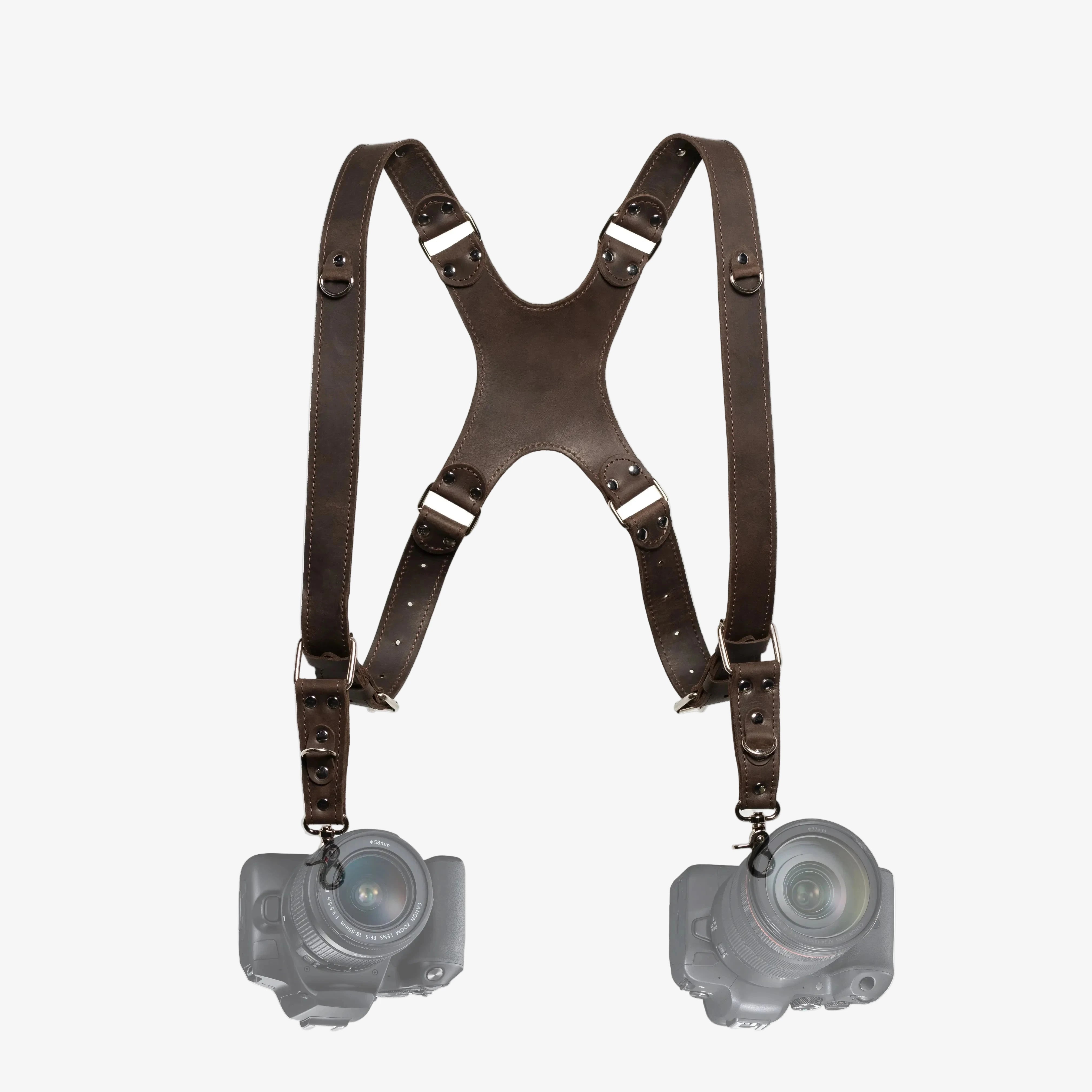 Dual Camera Harness – Matte Leather with Custom Logo Option