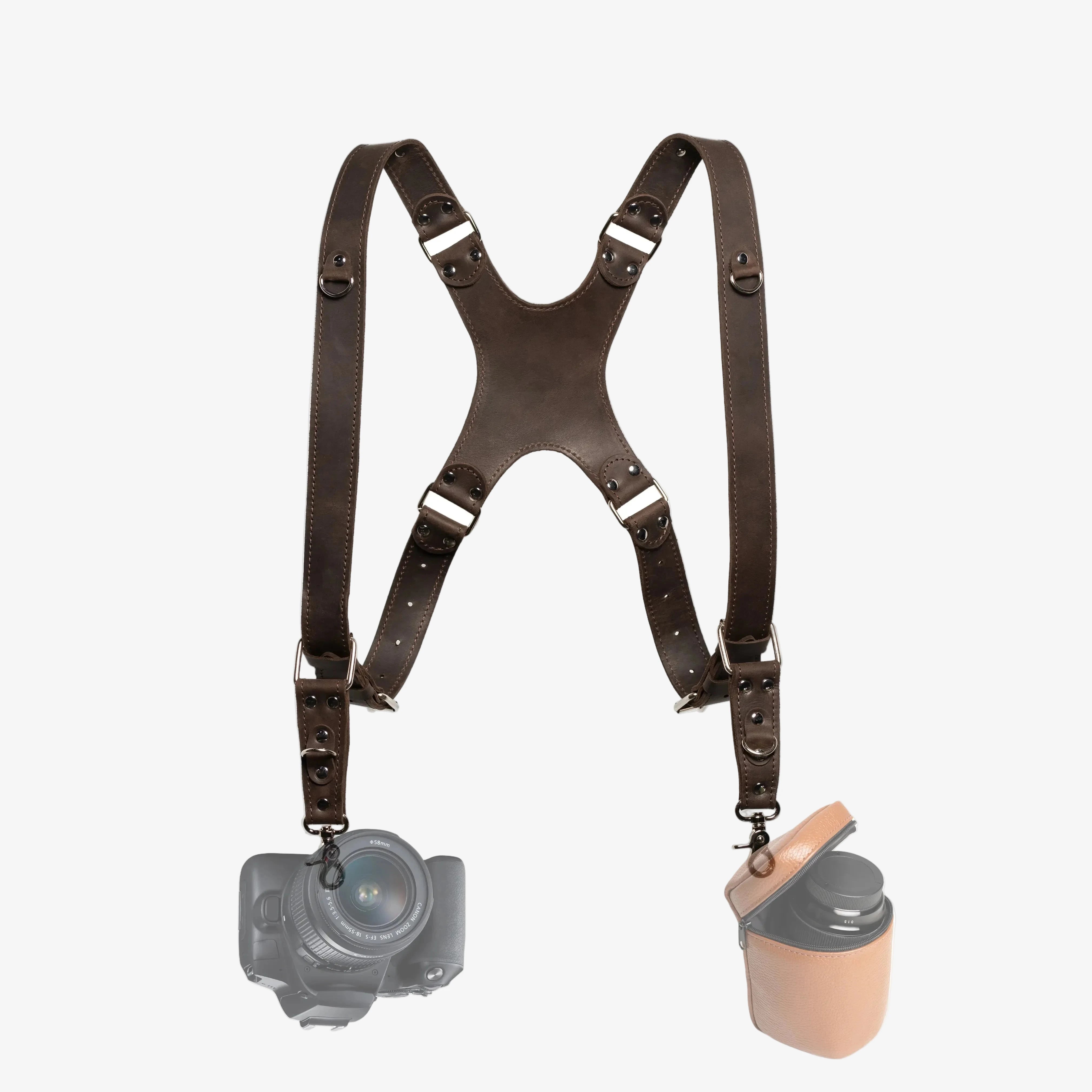 Dual Camera Harness – Matte Leather with Custom Logo Option