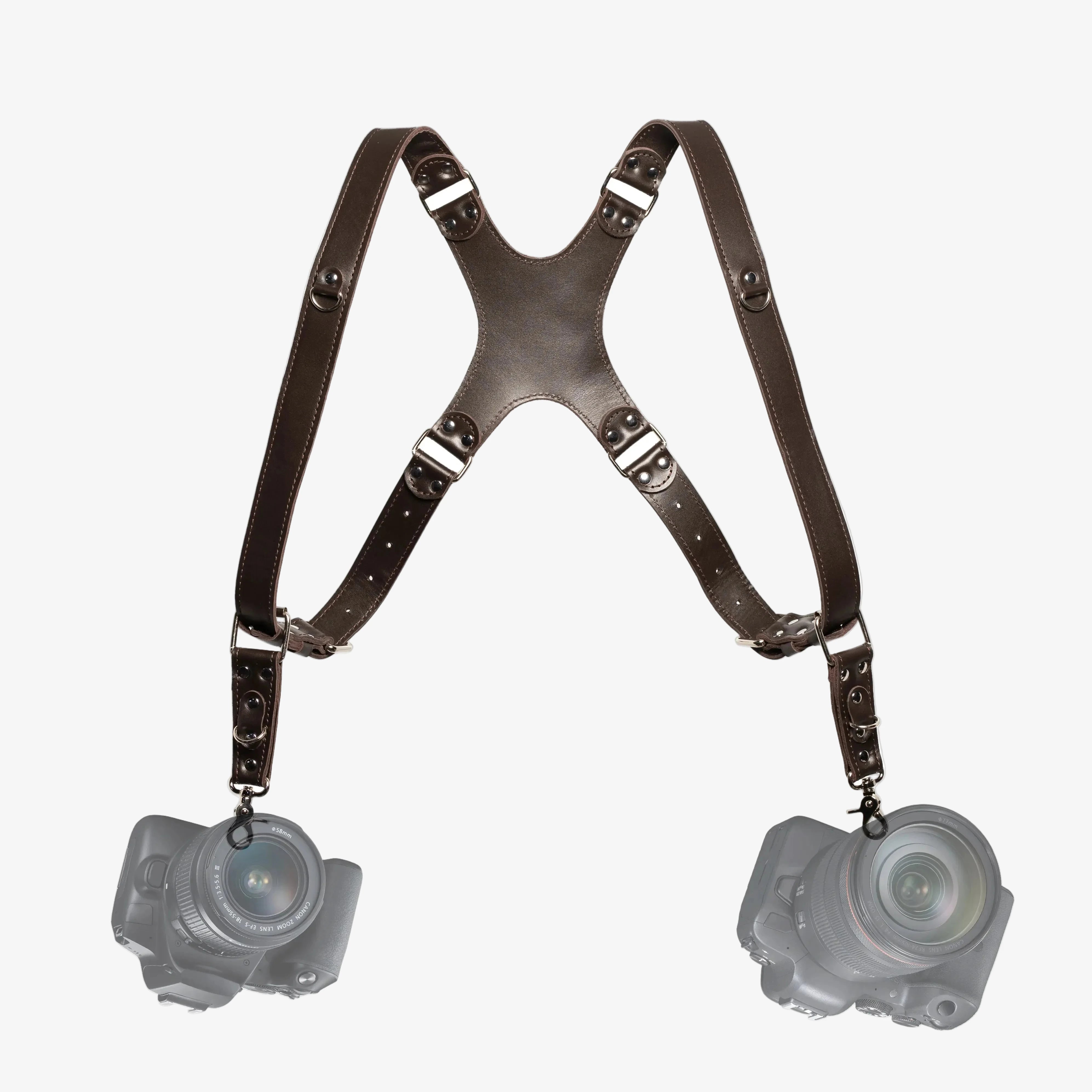 Smooth Leather Dual Camera Harness – Adjustable & Secure Fit