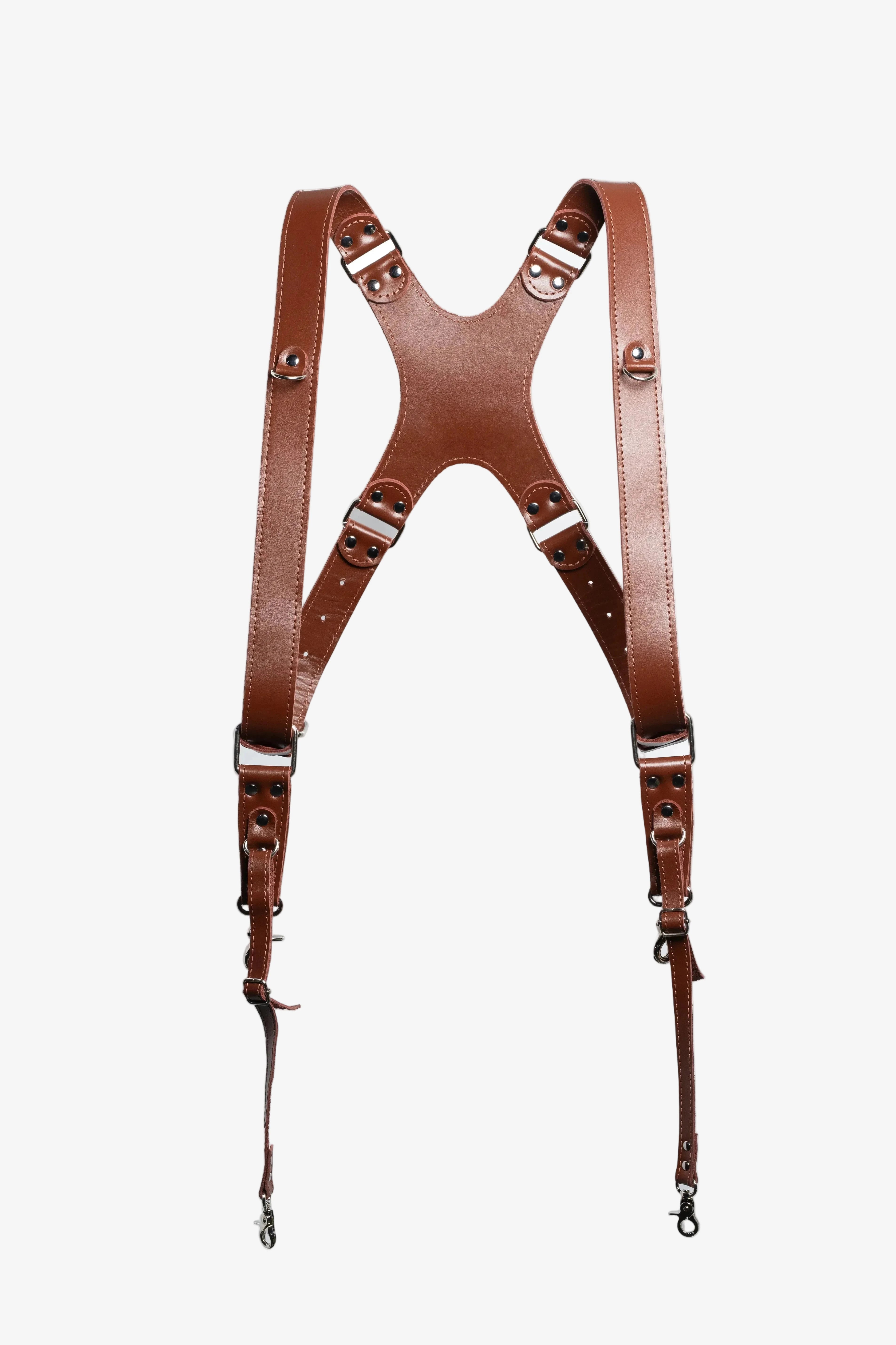 Smooth Leather Dual Camera Harness – Adjustable & Secure Fit