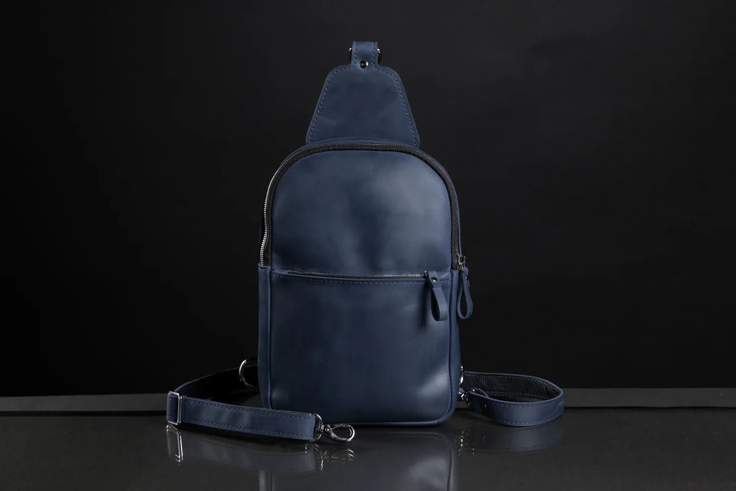 Matte Waxed Leather Sling Bag – Slim Crossbody & Semi-Backpack
