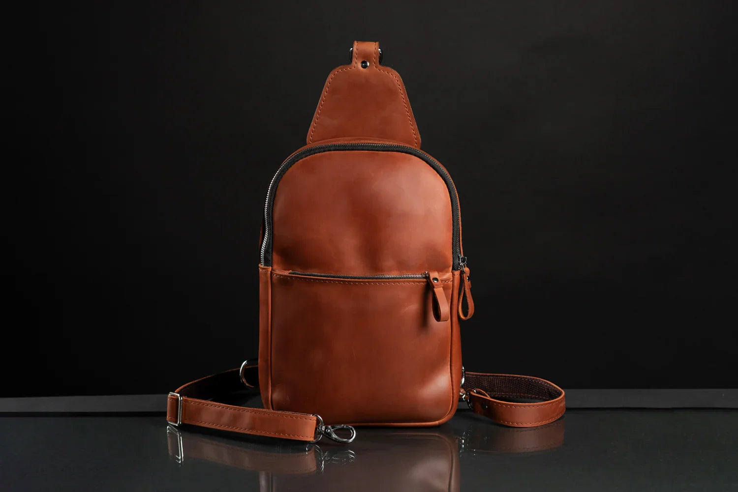 Matte Waxed Leather Sling Bag – Slim Crossbody & Semi-Backpack
