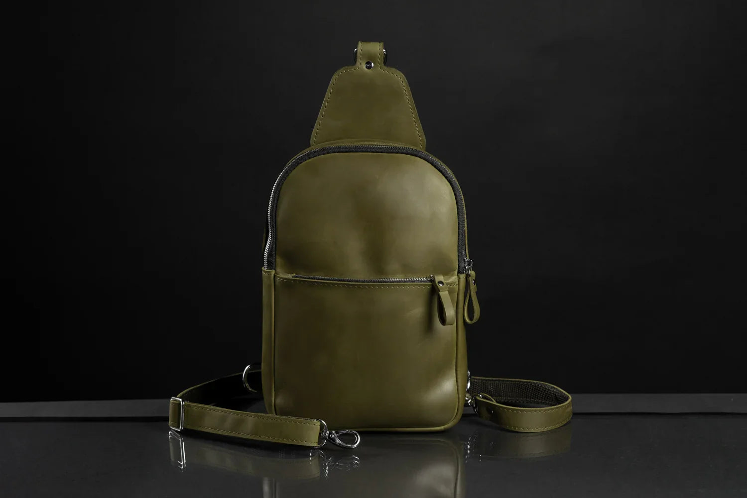 Matte Waxed Leather Sling Bag – Slim Crossbody & Semi-Backpack