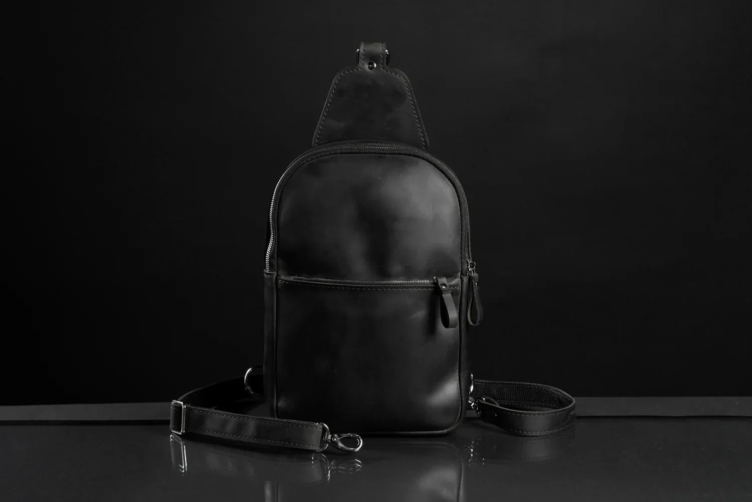 Matte Waxed Leather Sling Bag – Slim Crossbody & Semi-Backpack